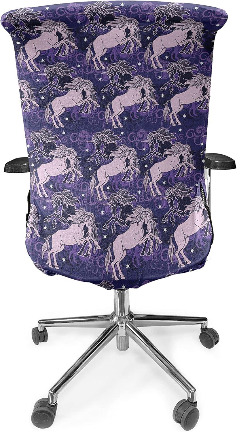 imageAmbesonne Christmas Office Chair Slipcover Vivid of Joyous Holiday Celebration Jumping Dancing Cheery Cartoon for Yule Protective Stretch Decorative Fabric Cover Standard Size Green RedLilac Indigo