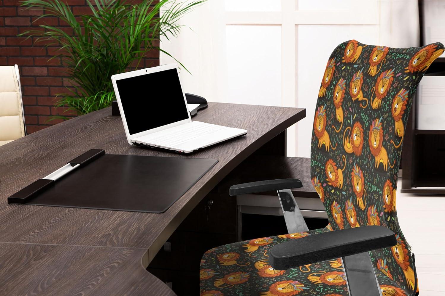 imageAmbesonne Christmas Office Chair Slipcover Vivid of Joyous Holiday Celebration Jumping Dancing Cheery Cartoon for Yule Protective Stretch Decorative Fabric Cover Standard Size Green RedOrange Black