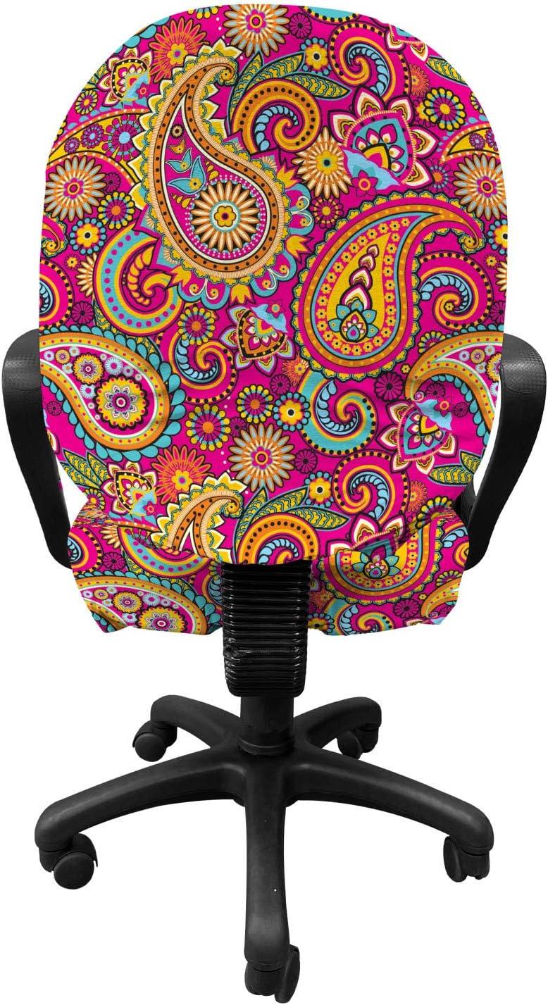 imageAmbesonne Christmas Office Chair Slipcover Vivid of Joyous Holiday Celebration Jumping Dancing Cheery Cartoon for Yule Protective Stretch Decorative Fabric Cover Standard Size Green RedPale Magenta