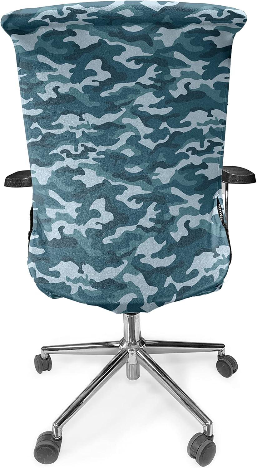 imageAmbesonne Christmas Office Chair Slipcover Vivid of Joyous Holiday Celebration Jumping Dancing Cheery Cartoon for Yule Protective Stretch Decorative Fabric Cover Standard Size Green RedSlate Blue