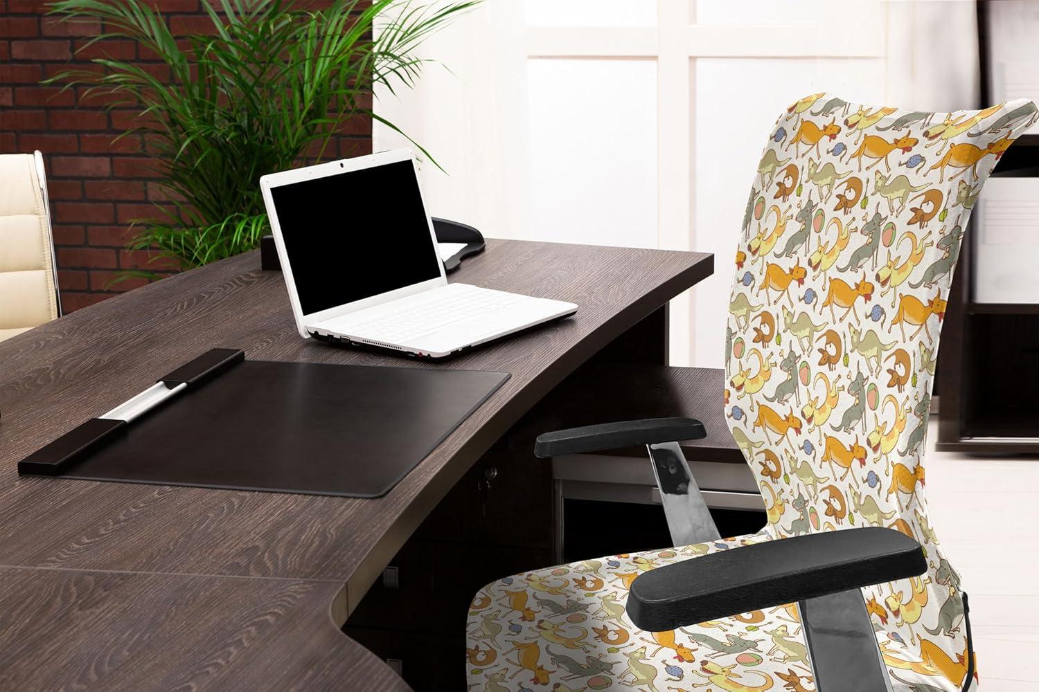 imageAmbesonne Christmas Office Chair Slipcover Vivid of Joyous Holiday Celebration Jumping Dancing Cheery Cartoon for Yule Protective Stretch Decorative Fabric Cover Standard Size Green RedCoffee Brown