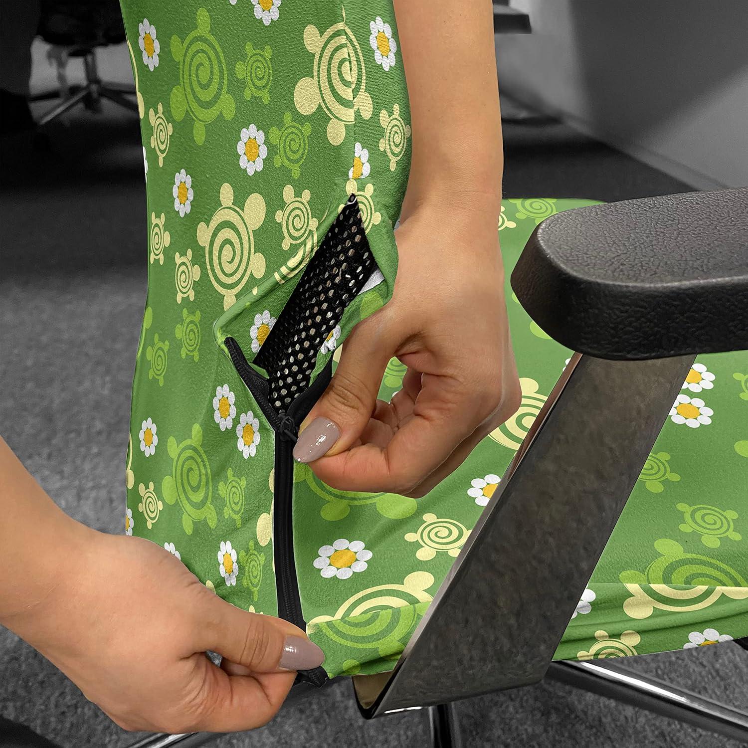 imageAmbesonne Christmas Office Chair Slipcover Vivid of Joyous Holiday Celebration Jumping Dancing Cheery Cartoon for Yule Protective Stretch Decorative Fabric Cover Standard Size Green RedYellow Green