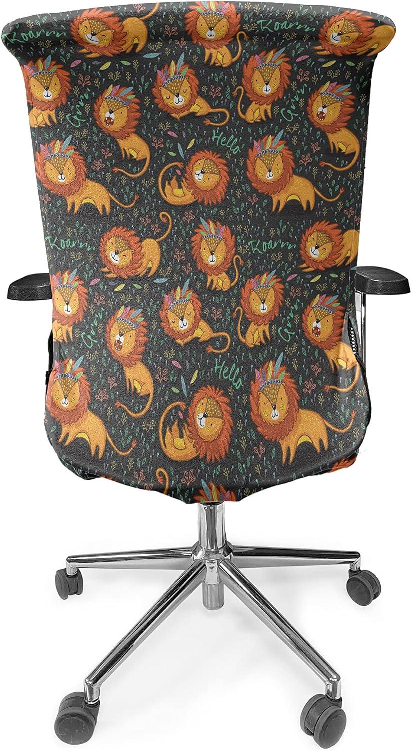 imageAmbesonne Christmas Office Chair Slipcover Vivid of Joyous Holiday Celebration Jumping Dancing Cheery Cartoon for Yule Protective Stretch Decorative Fabric Cover Standard Size Green RedOrange Black