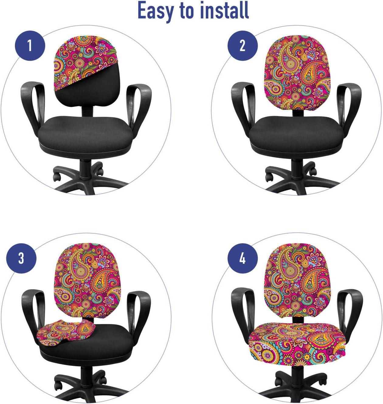 imageAmbesonne Christmas Office Chair Slipcover Vivid of Joyous Holiday Celebration Jumping Dancing Cheery Cartoon for Yule Protective Stretch Decorative Fabric Cover Standard Size Green RedPale Magenta