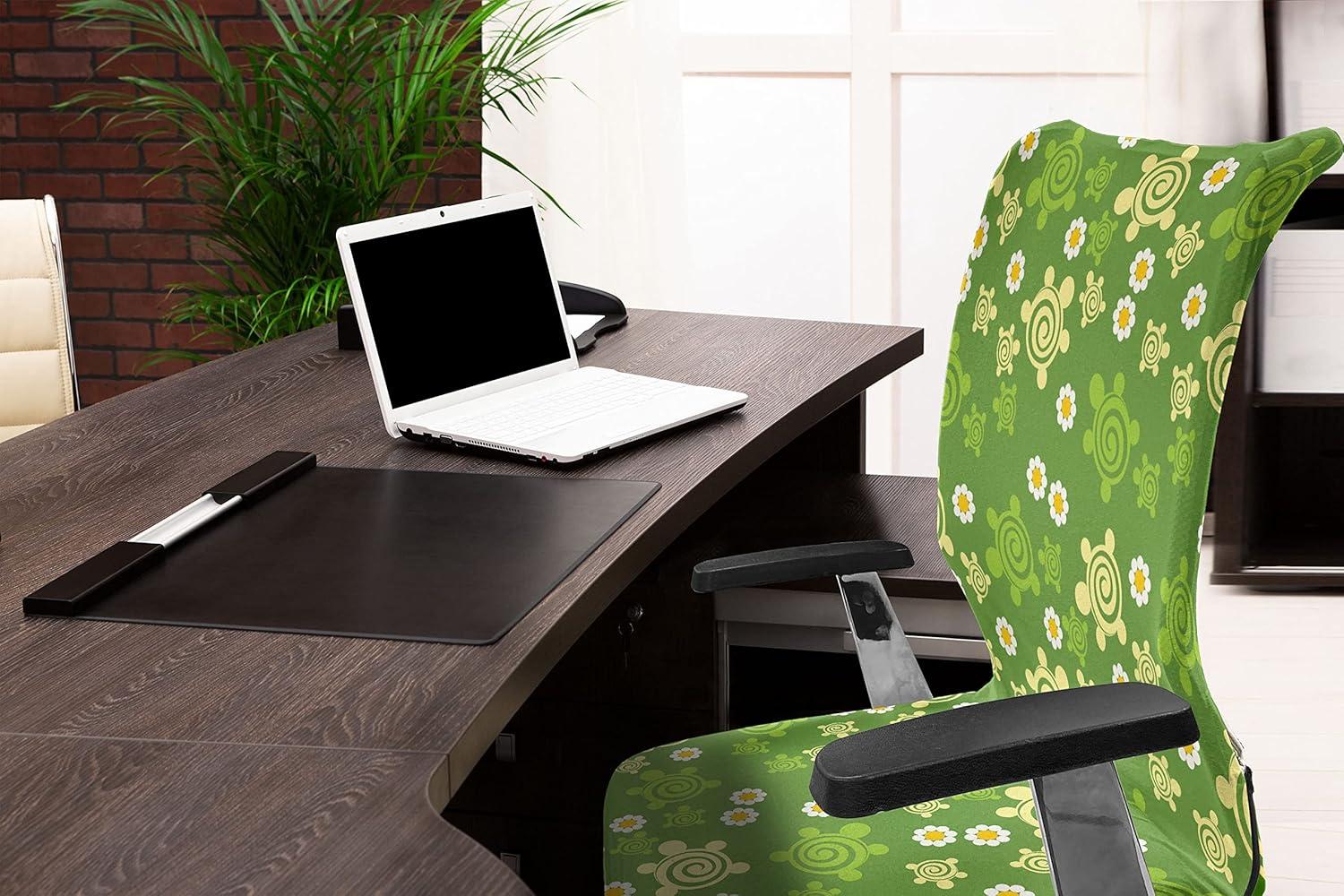 imageAmbesonne Christmas Office Chair Slipcover Vivid of Joyous Holiday Celebration Jumping Dancing Cheery Cartoon for Yule Protective Stretch Decorative Fabric Cover Standard Size Green RedYellow Green