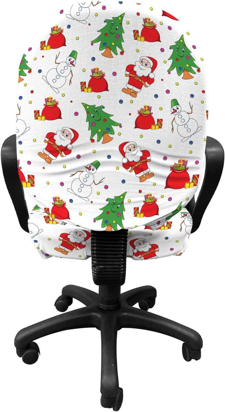 imageAmbesonne Christmas Office Chair Slipcover Xmas Santa Claus Tree on Colorful Polka Dot Backdrop Surprise Boxes Artwork Protective Stretch Decorative Fabric Cover Green and Red