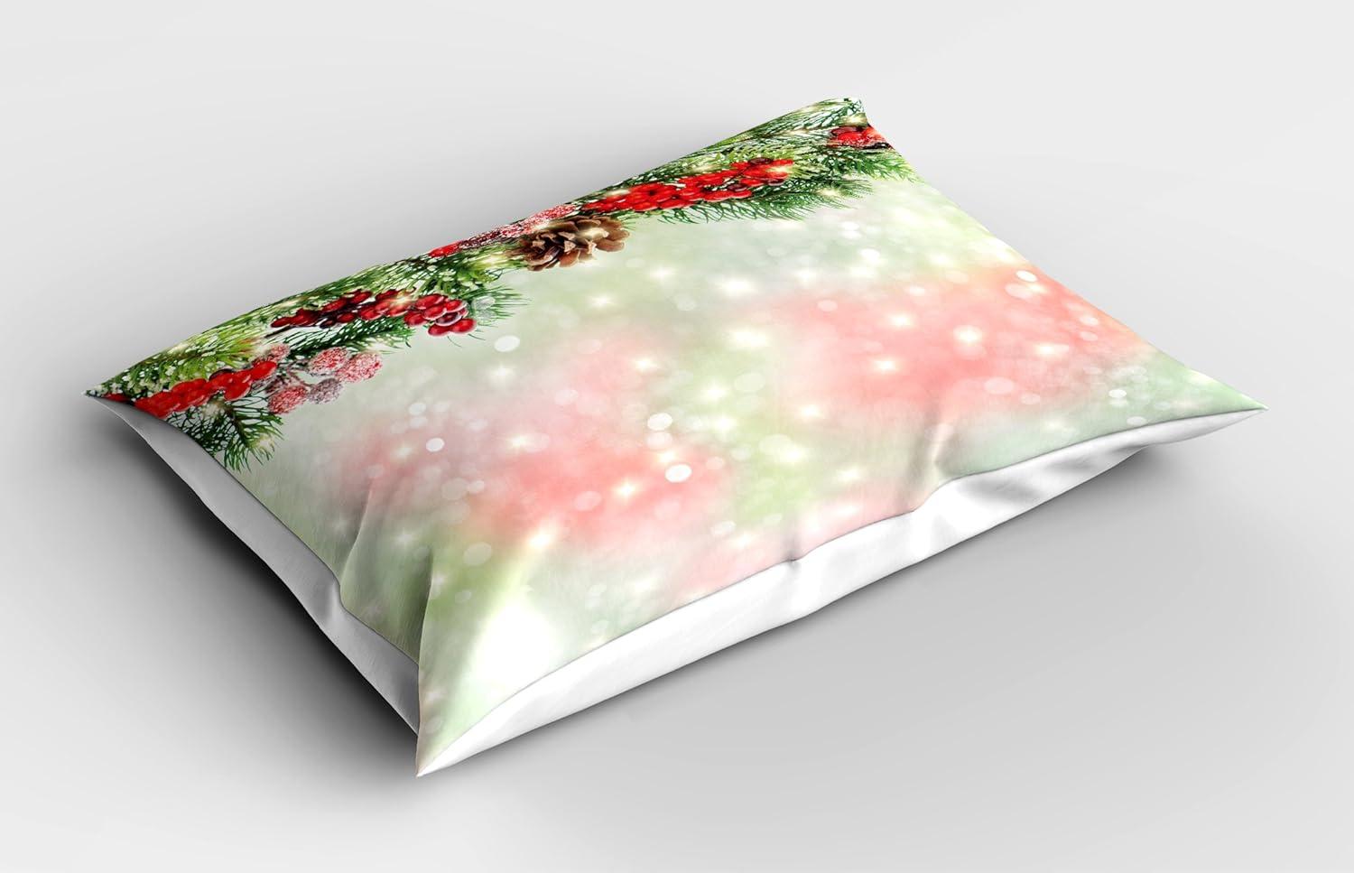 imageAmbesonne Christmas Pillow Sham Set of 2 Holiday Season Office Design Tree Celebration Snowflakes Celebration Quality Microfiber Bedding Item for All Seasons 30quot x 20quot White Green RedRed Green Brown