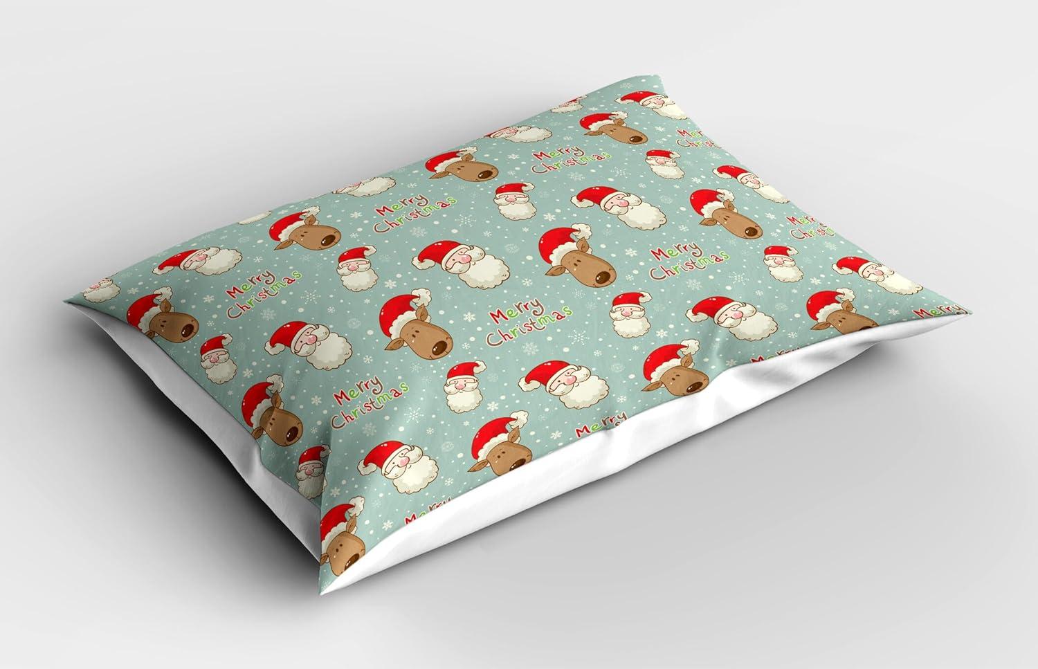 imageAmbesonne Christmas Pillow Sham Set of 2 Holiday Season Office Design Tree Celebration Snowflakes Celebration Quality Microfiber Bedding Item for All Seasons 30quot x 20quot White Green RedPale Seafoam
