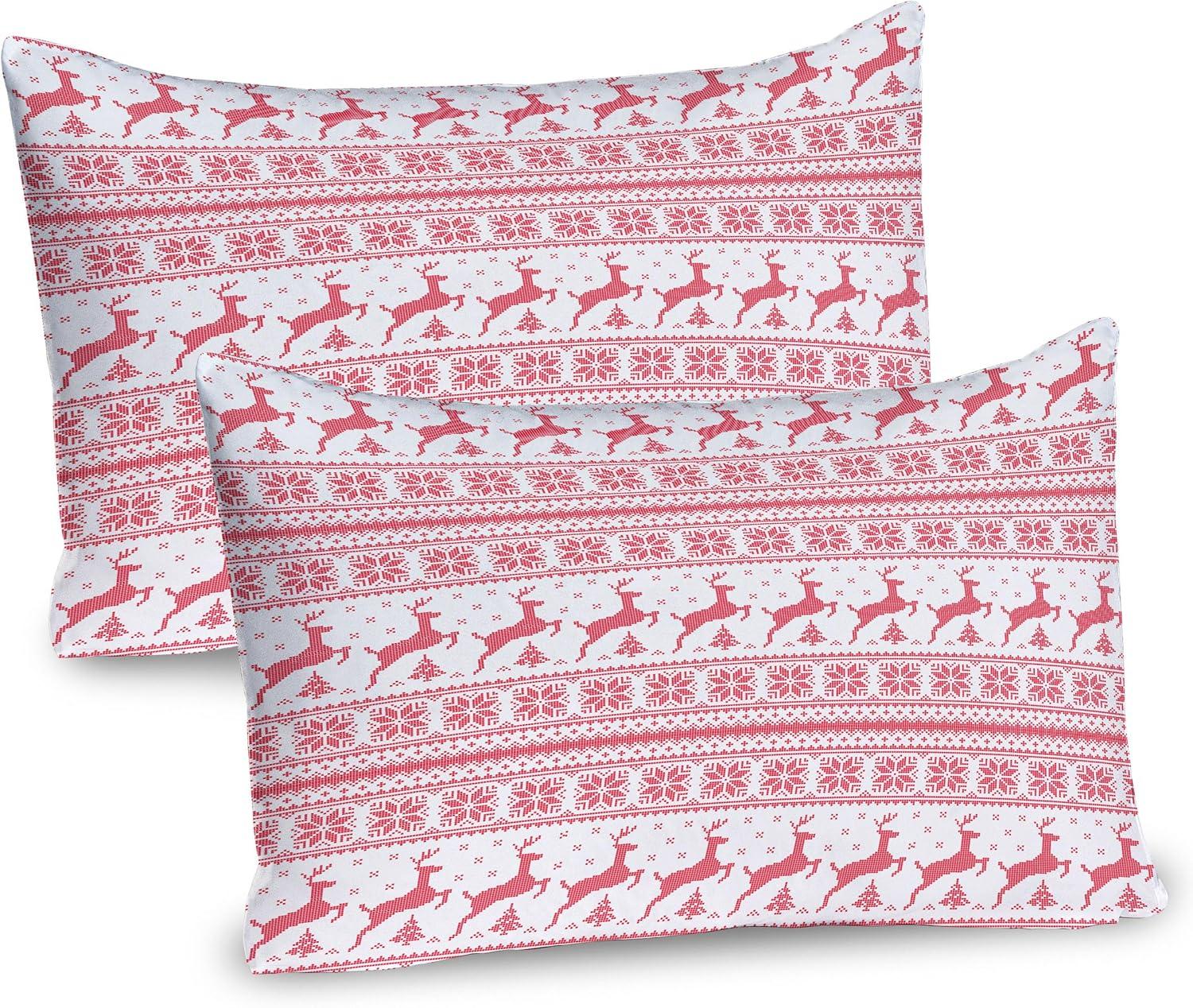 imageAmbesonne Christmas Pillow Sham Set of 2 Holiday Season Office Design Tree Celebration Snowflakes Celebration Quality Microfiber Bedding Item for All Seasons 30quot x 20quot White Green RedWhite Coral