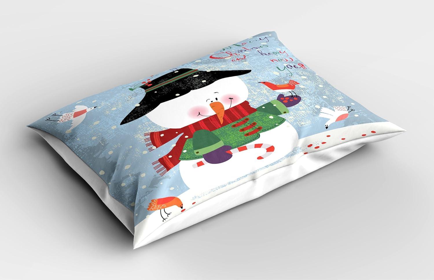 imageAmbesonne Christmas Pillow Sham Set of 2 Holiday Season Office Design Tree Celebration Snowflakes Celebration Quality Microfiber Bedding Item for All Seasons 30quot x 20quot White Green RedPale Blue Grey