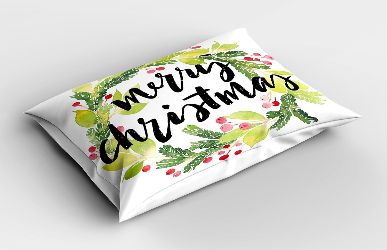 imageAmbesonne Christmas Pillow Sham Set of 2 Holiday Season Office Design Tree Celebration Snowflakes Celebration Quality Microfiber Bedding Item for All Seasons 30quot x 20quot White Green RedBlack Green White