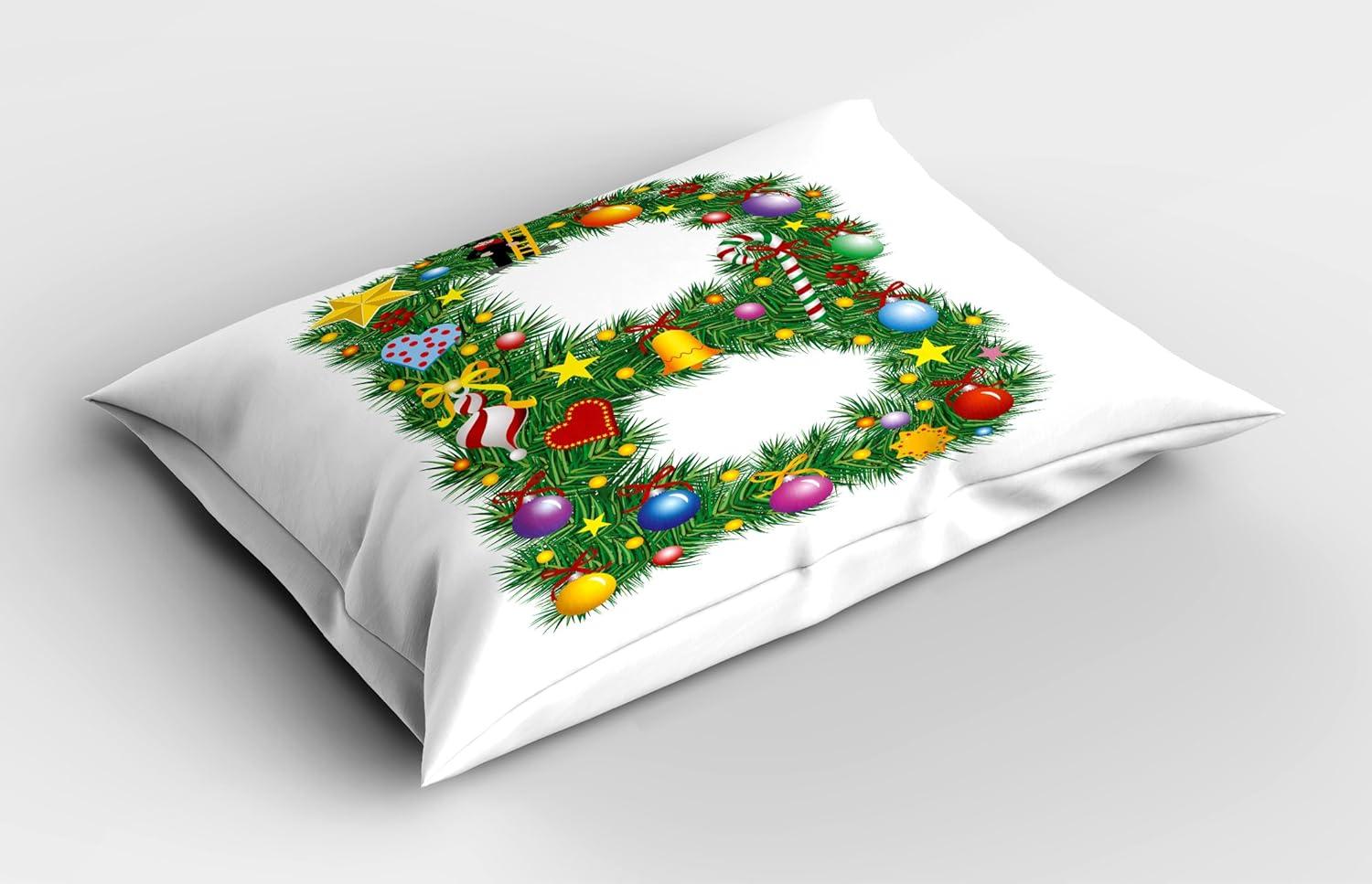 imageAmbesonne Christmas Pillow Sham Set of 2 Holiday Season Office Design Tree Celebration Snowflakes Celebration Quality Microfiber Bedding Item for All Seasons 30quot x 20quot White Green RedGreen Orange