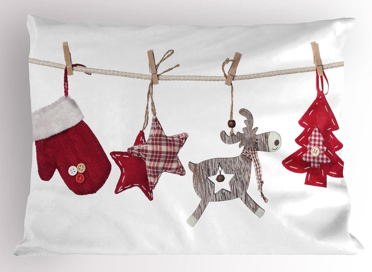 imageAmbesonne Christmas Pillow Sham Set of 2 Holiday Season Office Design Tree Celebration Snowflakes Celebration Quality Microfiber Bedding Item for All Seasons 30quot x 20quot White Green RedRed Cream Tan