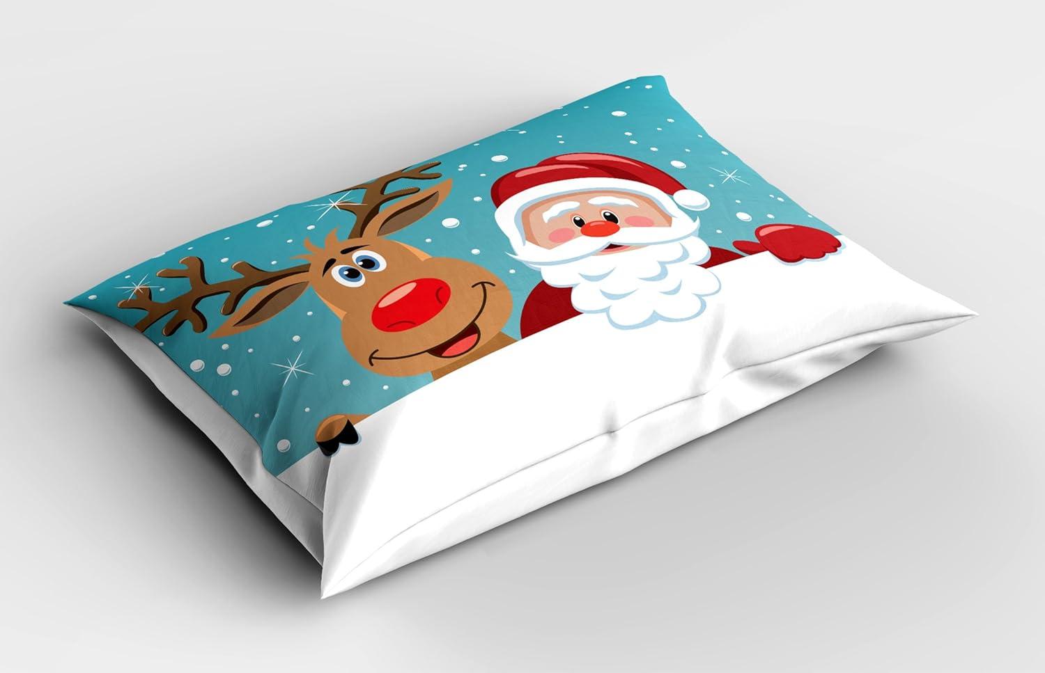 imageAmbesonne Christmas Pillow Sham Set of 2 Holiday Season Office Design Tree Celebration Snowflakes Celebration Quality Microfiber Bedding Item for All Seasons 30quot x 20quot White Green RedCaramel Sea Blue