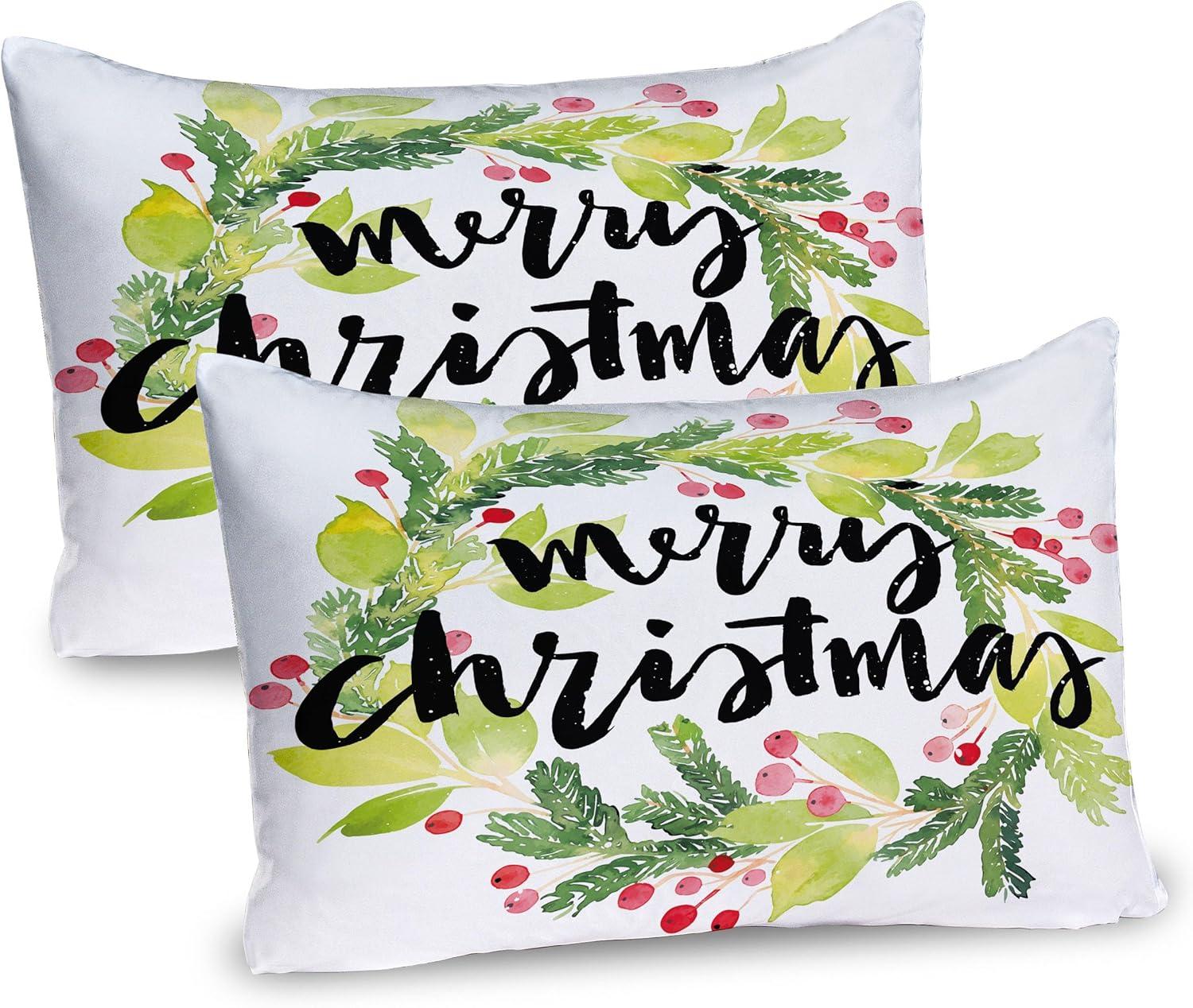 imageAmbesonne Christmas Pillow Sham Set of 2 Holiday Season Office Design Tree Celebration Snowflakes Celebration Quality Microfiber Bedding Item for All Seasons 30quot x 20quot White Green RedBlack Green White