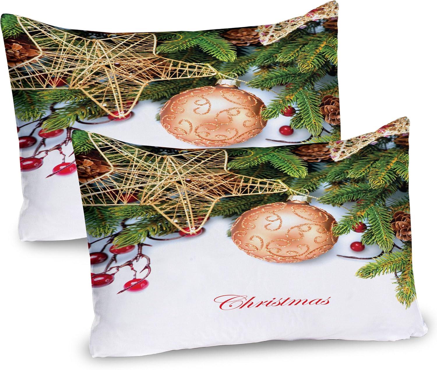 imageAmbesonne Christmas Pillow Sham Set of 2 Holiday Season Office Design Tree Celebration Snowflakes Celebration Quality Microfiber Bedding Item for All Seasons 30quot x 20quot White Green RedUmber Ruby Emerald