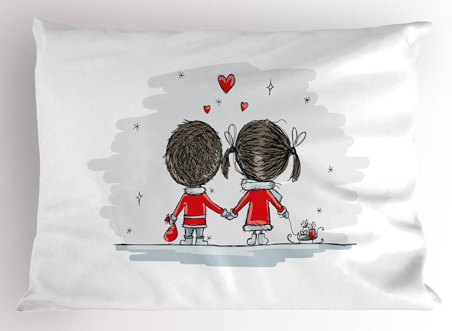imageAmbesonne Christmas Pillow Sham Set of 2 Holiday Season Office Design Tree Celebration Snowflakes Celebration Quality Microfiber Bedding Item for All Seasons 30quot x 20quot White Green RedScarlet Cocoa Grey