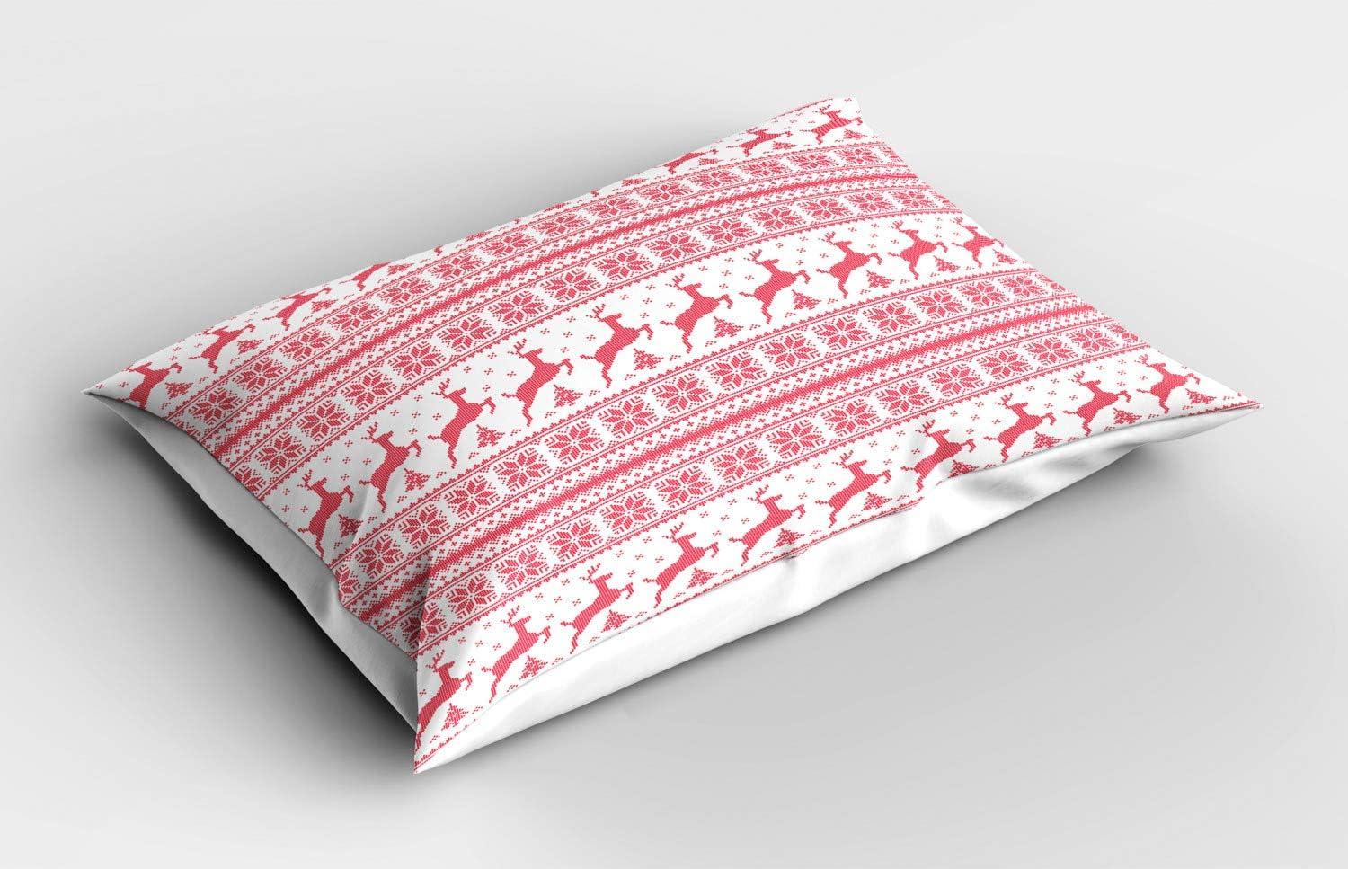 imageAmbesonne Christmas Pillow Sham Set of 2 Holiday Season Office Design Tree Celebration Snowflakes Celebration Quality Microfiber Bedding Item for All Seasons 30quot x 20quot White Green RedWhite Coral