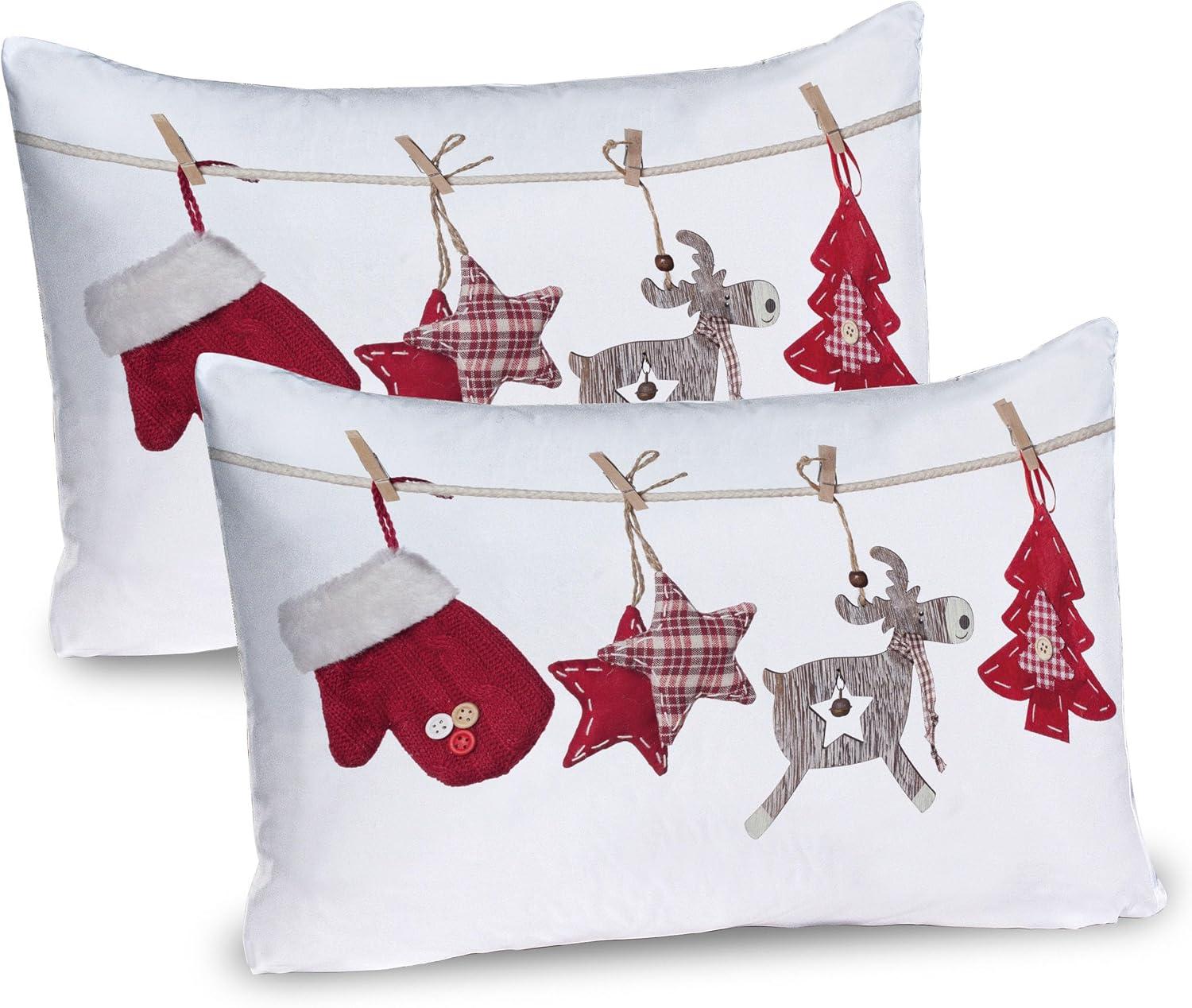 imageAmbesonne Christmas Pillow Sham Set of 2 Holiday Season Office Design Tree Celebration Snowflakes Celebration Quality Microfiber Bedding Item for All Seasons 30quot x 20quot White Green RedRed Cream Tan
