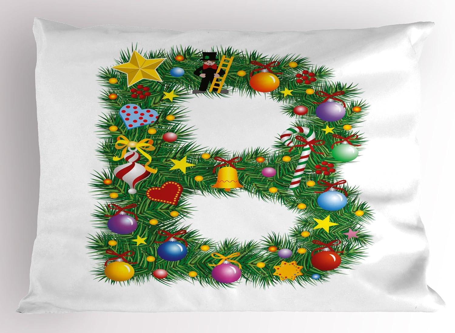 imageAmbesonne Christmas Pillow Sham Set of 2 Holiday Season Office Design Tree Celebration Snowflakes Celebration Quality Microfiber Bedding Item for All Seasons 30quot x 20quot White Green RedGreen Orange