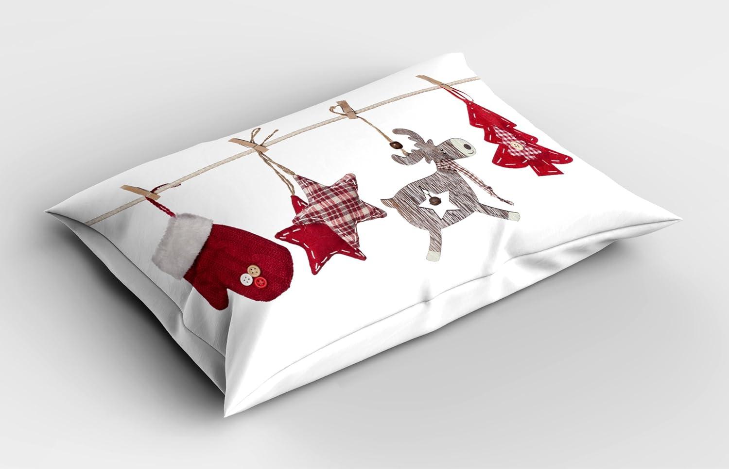 imageAmbesonne Christmas Pillow Sham Set of 2 Holiday Season Office Design Tree Celebration Snowflakes Celebration Quality Microfiber Bedding Item for All Seasons 30quot x 20quot White Green RedRed Cream Tan