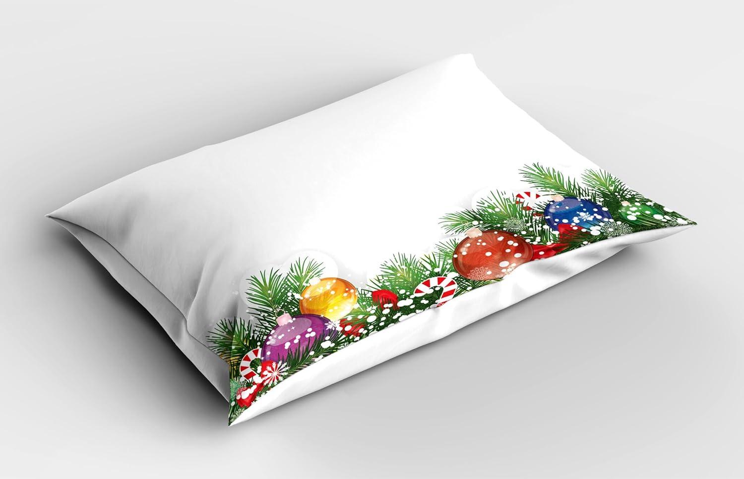 imageAmbesonne Christmas Pillow Sham Set of 2 Holiday Season Office Design Tree Celebration Snowflakes Celebration Quality Microfiber Bedding Item for All Seasons 30quot x 20quot White Green RedWhite Green Red