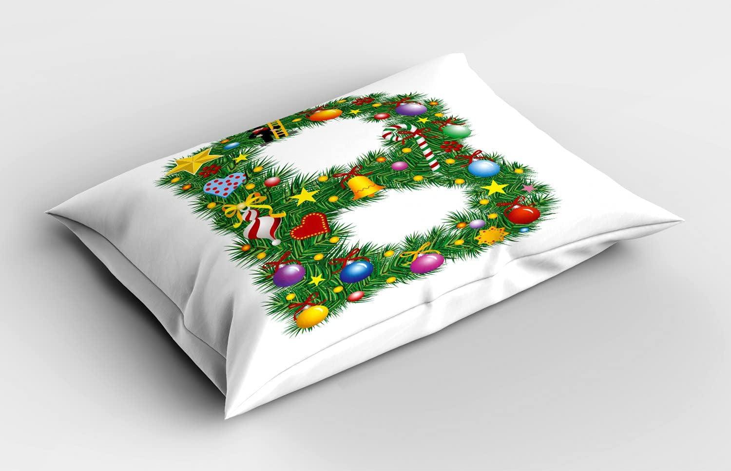 imageAmbesonne Christmas Pillow Sham Set of 2 Holiday Season Office Design Tree Celebration Snowflakes Celebration Quality Microfiber Bedding Item for All Seasons 30quot x 20quot White Green RedGreen Orange