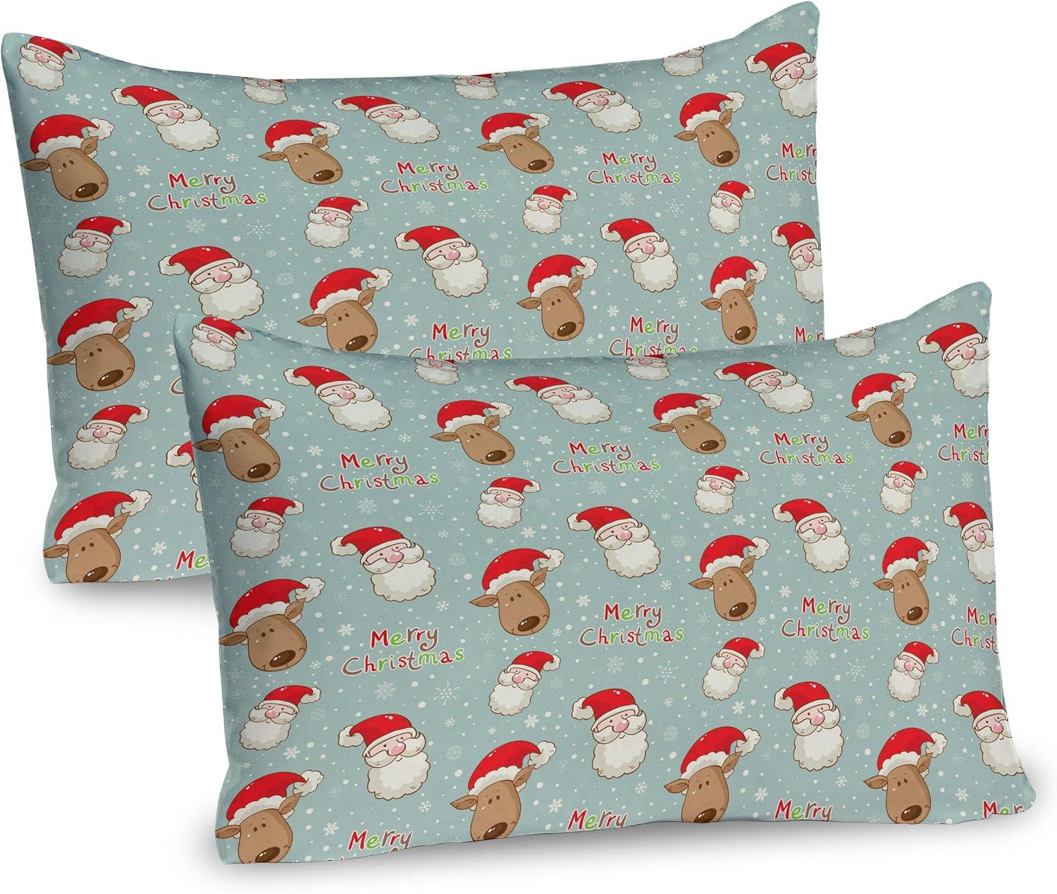 imageAmbesonne Christmas Pillow Sham Set of 2 Holiday Season Office Design Tree Celebration Snowflakes Celebration Quality Microfiber Bedding Item for All Seasons 30quot x 20quot White Green RedPale Seafoam
