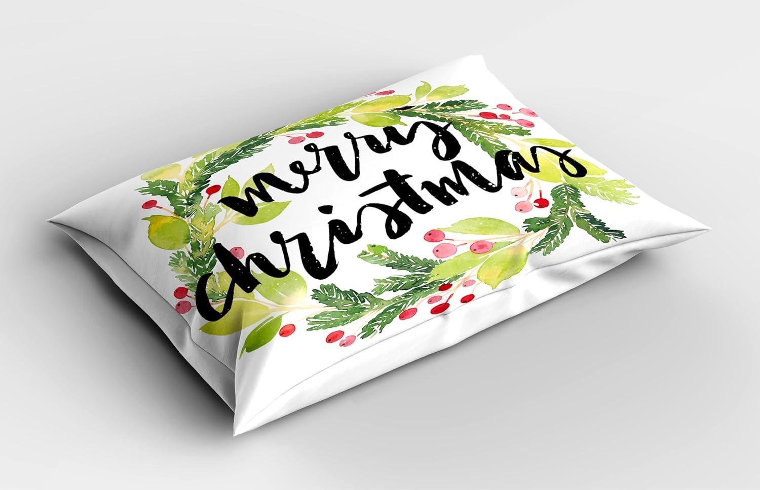 imageAmbesonne Christmas Pillow Sham Set of 2 Holiday Season Office Design Tree Celebration Snowflakes Celebration Quality Microfiber Bedding Item for All Seasons 30quot x 20quot White Green RedBlack Green White