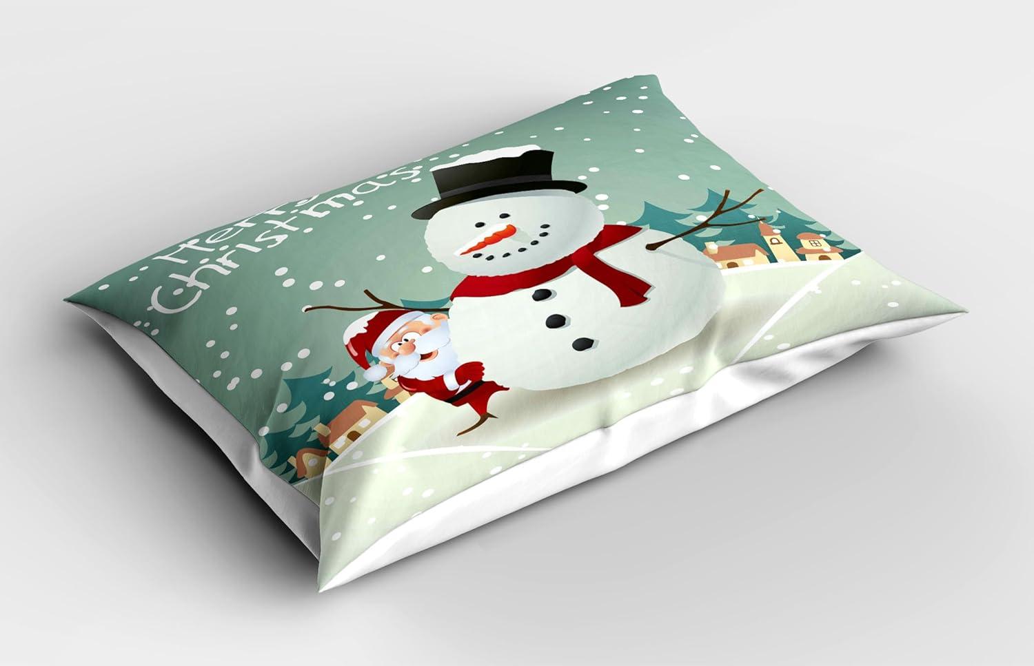 imageAmbesonne Christmas Pillow Sham Set of 2 Holiday Season Office Design Tree Celebration Snowflakes Celebration Quality Microfiber Bedding Item for All Seasons 30quot x 20quot White Green RedAlmond Green Eggshell