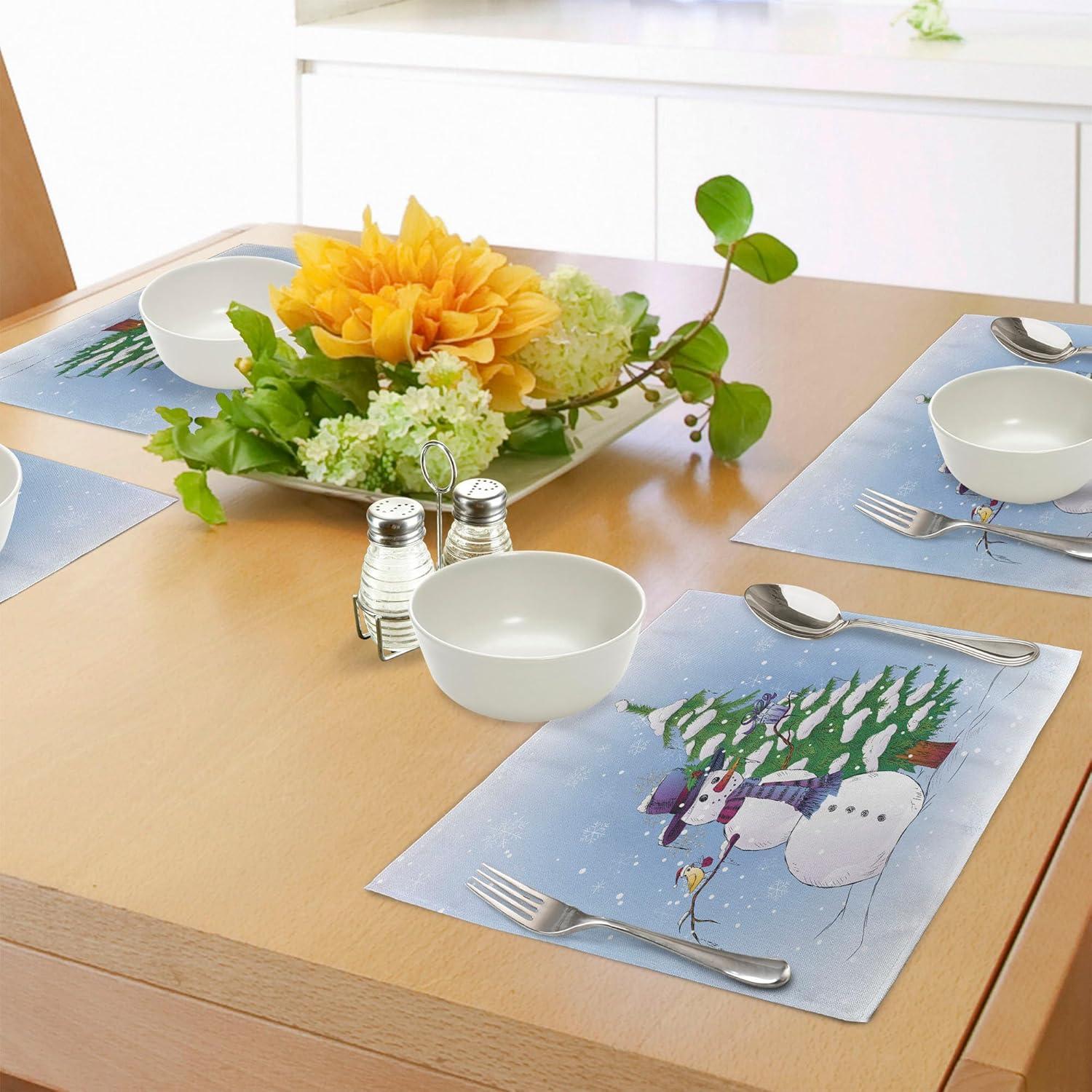 imageAmbesonne Christmas Place Mats Set of 8 Christmas at Countryside Theme Rustic Home Wooden Planks Borders Natural Design Washable Fabric Placemats for Dining Table Placemat 8 pcs Umber GreenGreen Blue