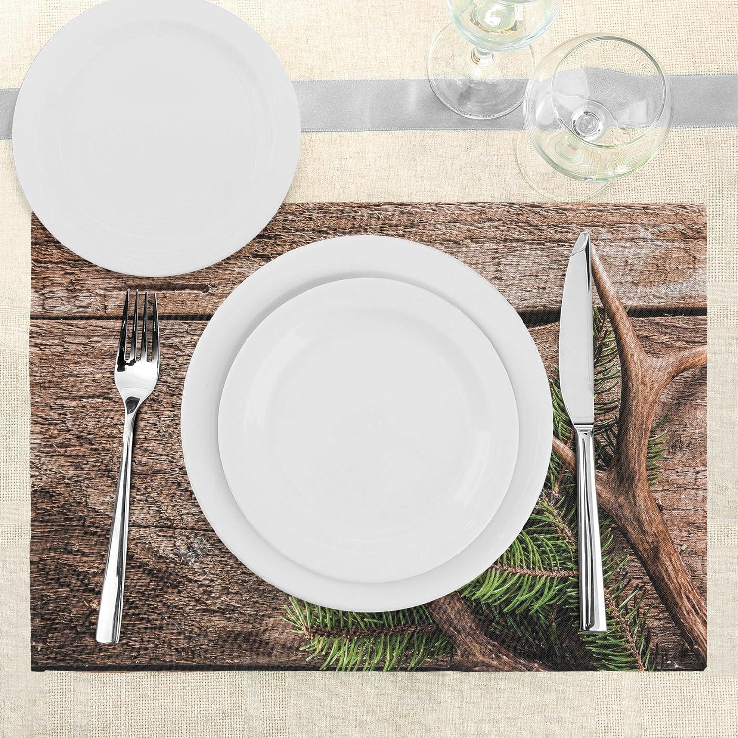 imageAmbesonne Christmas Place Mats Set of 8 Christmas at Countryside Theme Rustic Home Wooden Planks Borders Natural Design Washable Fabric Placemats for Dining Table Placemat 8 pcs Umber GreenUmber and Green