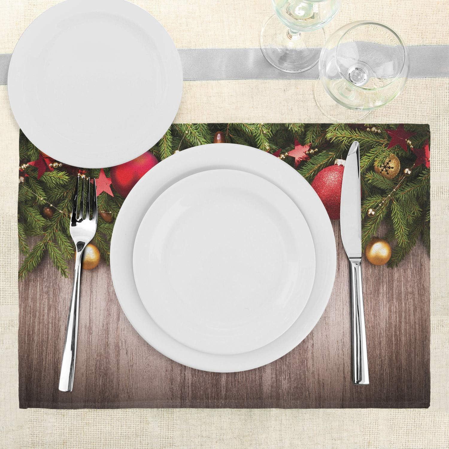 imageAmbesonne Christmas Place Mats Set of 8 Christmas at Countryside Theme Rustic Home Wooden Planks Borders Natural Design Washable Fabric Placemats for Dining Table Placemat 8 pcs Umber GreenBeige Green