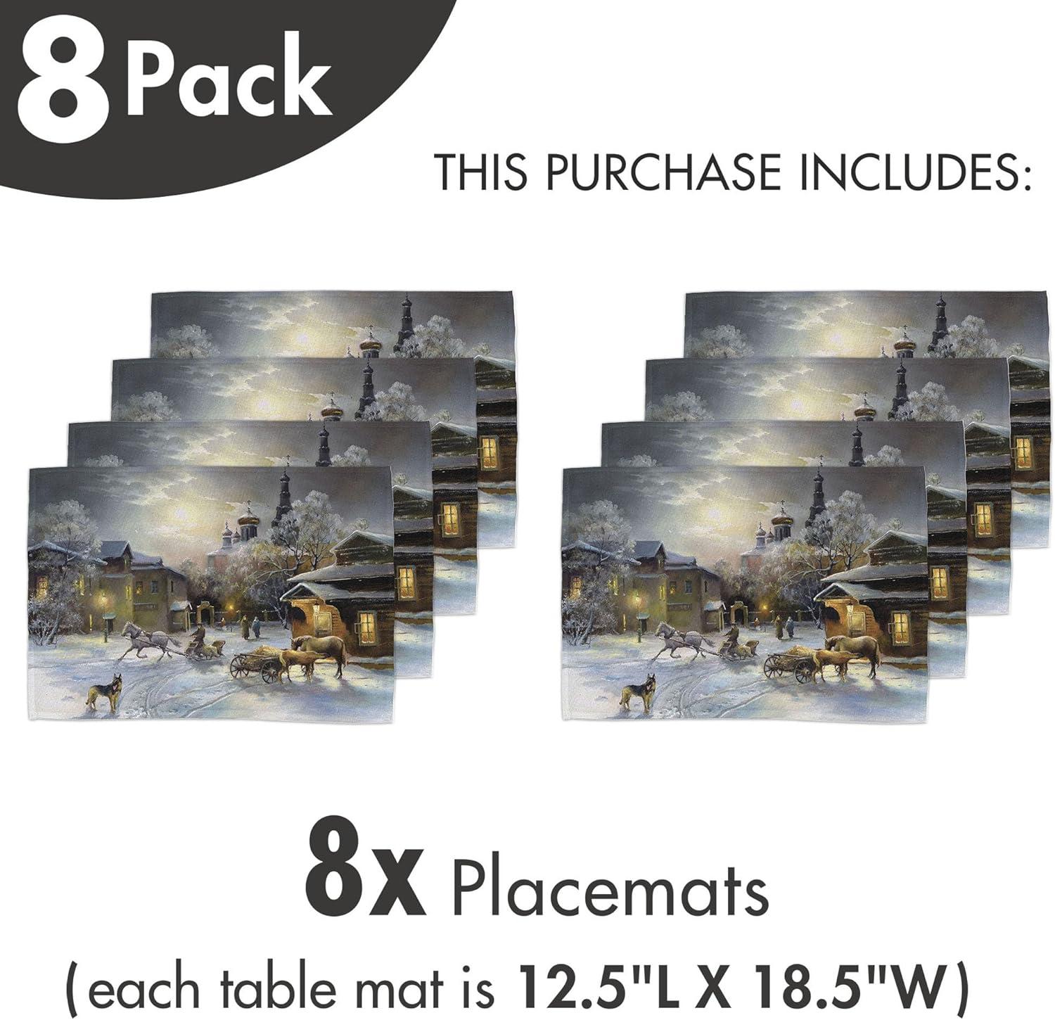 imageAmbesonne Christmas Place Mats Set of 8 Christmas at Countryside Theme Rustic Home Wooden Planks Borders Natural Design Washable Fabric Placemats for Dining Table Placemat 8 pcs Umber GreenGrey Yellow