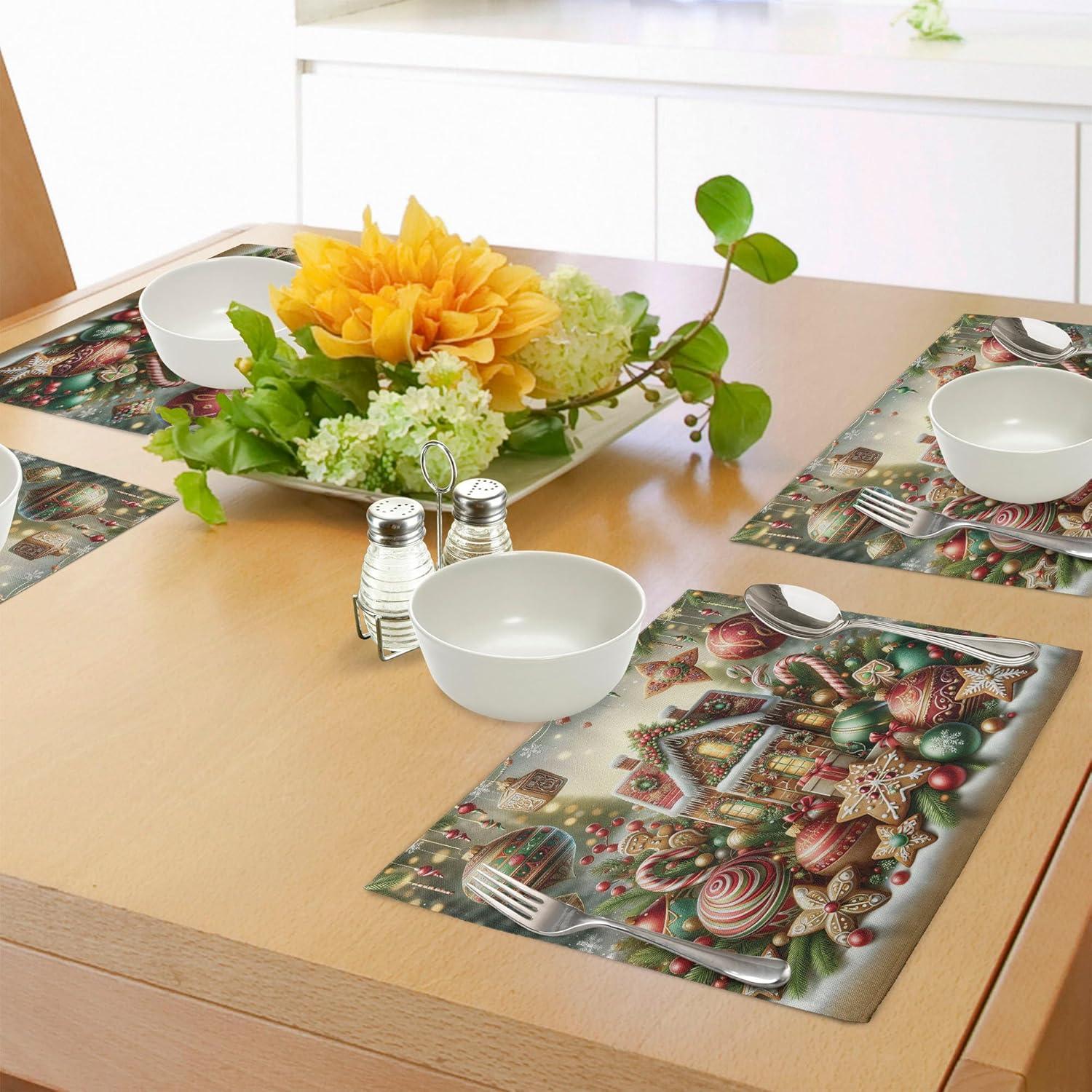 imageAmbesonne Christmas Place Mats Set of 8 Christmas at Countryside Theme Rustic Home Wooden Planks Borders Natural Design Washable Fabric Placemats for Dining Table Placemat 8 pcs Umber GreenGreen Brown and Dark Pink