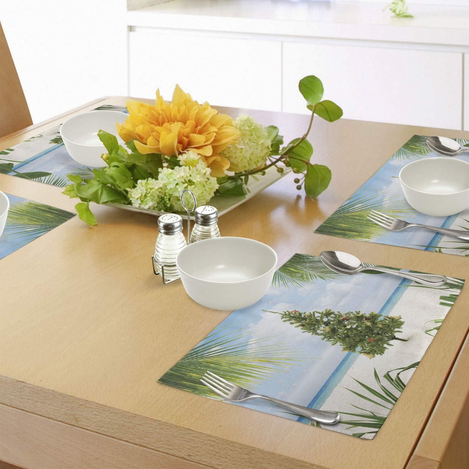 imageAmbesonne Christmas Place Mats Set of 8 Christmas at Countryside Theme Rustic Home Wooden Planks Borders Natural Design Washable Fabric Placemats for Dining Table Placemat 8 pcs Umber GreenGreen Cream