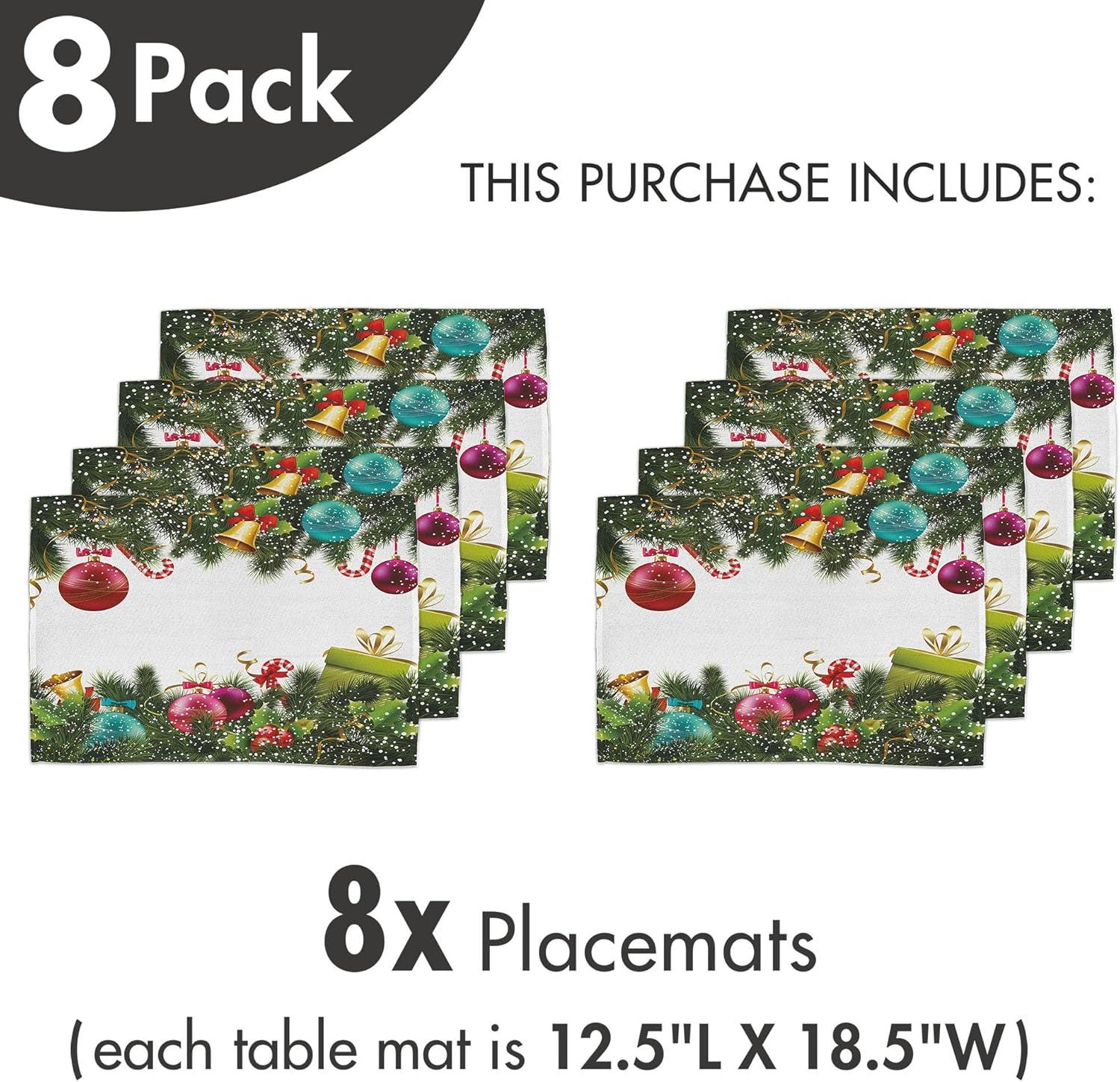 imageAmbesonne Christmas Place Mats Set of 8 Christmas at Countryside Theme Rustic Home Wooden Planks Borders Natural Design Washable Fabric Placemats for Dining Table Placemat 8 pcs Umber GreenRainbow