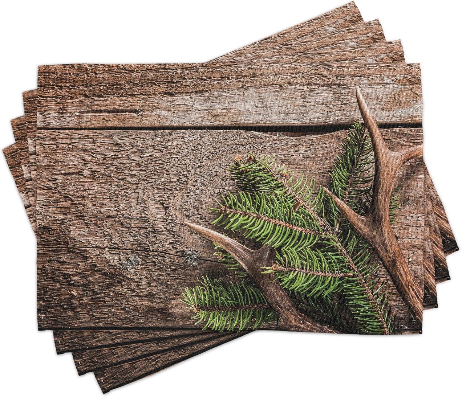 imageAmbesonne Christmas Place Mats Set of 8 Christmas at Countryside Theme Rustic Home Wooden Planks Borders Natural Design Washable Fabric Placemats for Dining Table Placemat 8 pcs Umber GreenUmber and Green