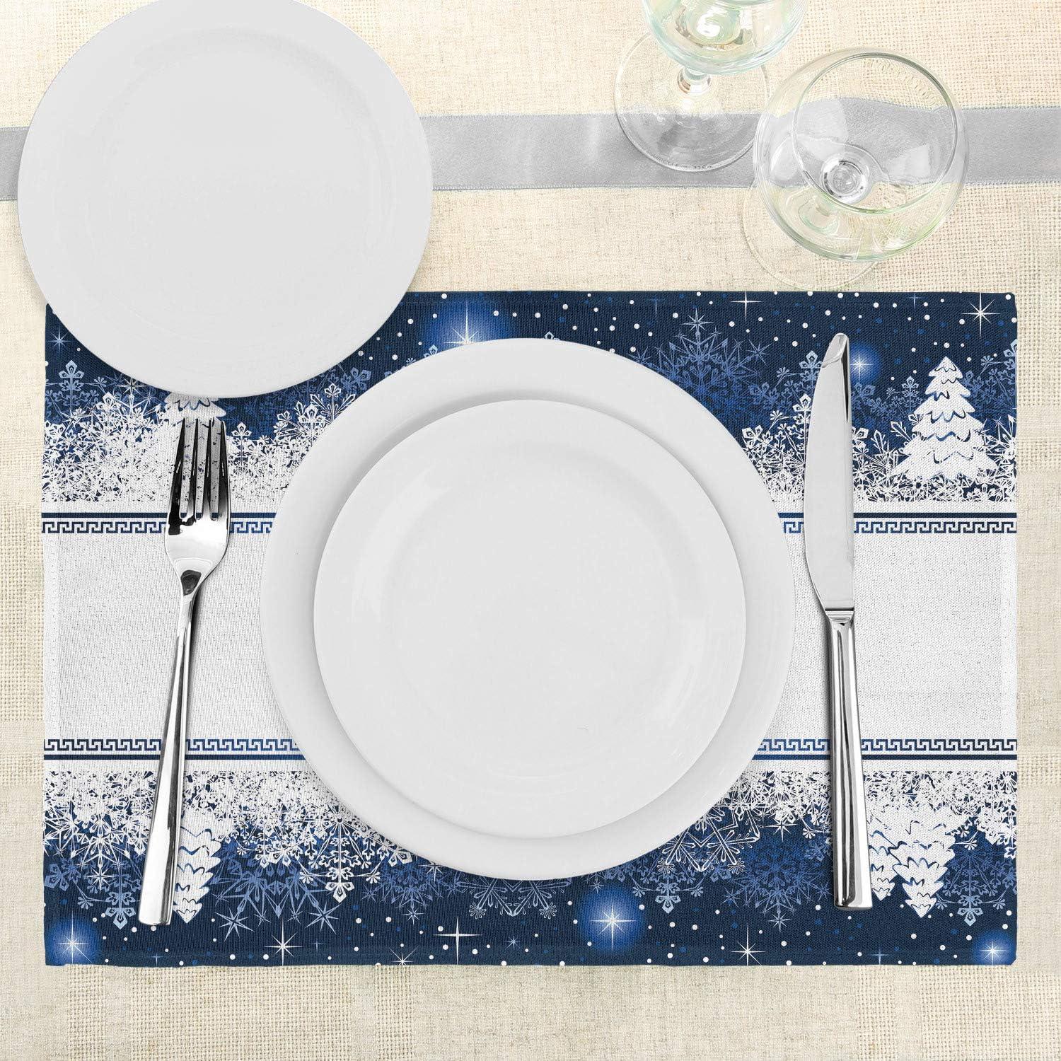 imageAmbesonne Christmas Place Mats Set of 8 Christmas at Countryside Theme Rustic Home Wooden Planks Borders Natural Design Washable Fabric Placemats for Dining Table Placemat 8 pcs Umber GreenBlue and White