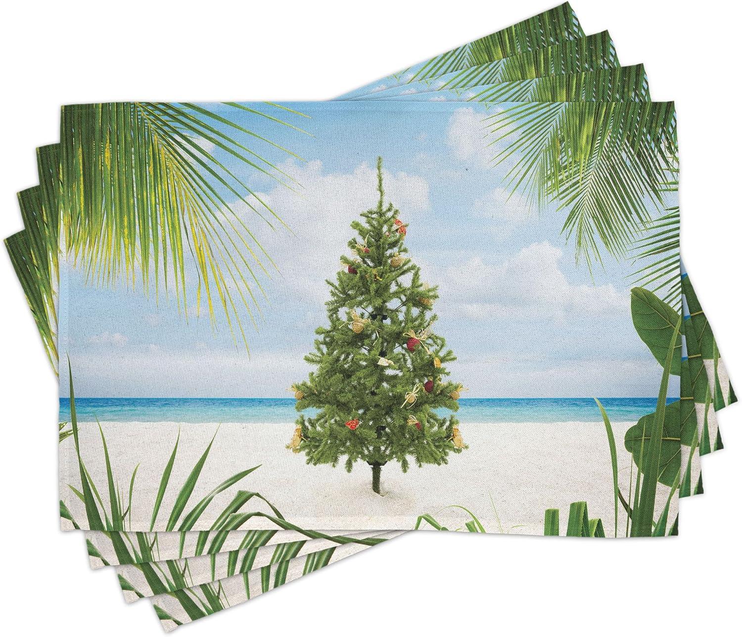 imageAmbesonne Christmas Place Mats Set of 8 Christmas at Countryside Theme Rustic Home Wooden Planks Borders Natural Design Washable Fabric Placemats for Dining Table Placemat 8 pcs Umber GreenGreen Cream