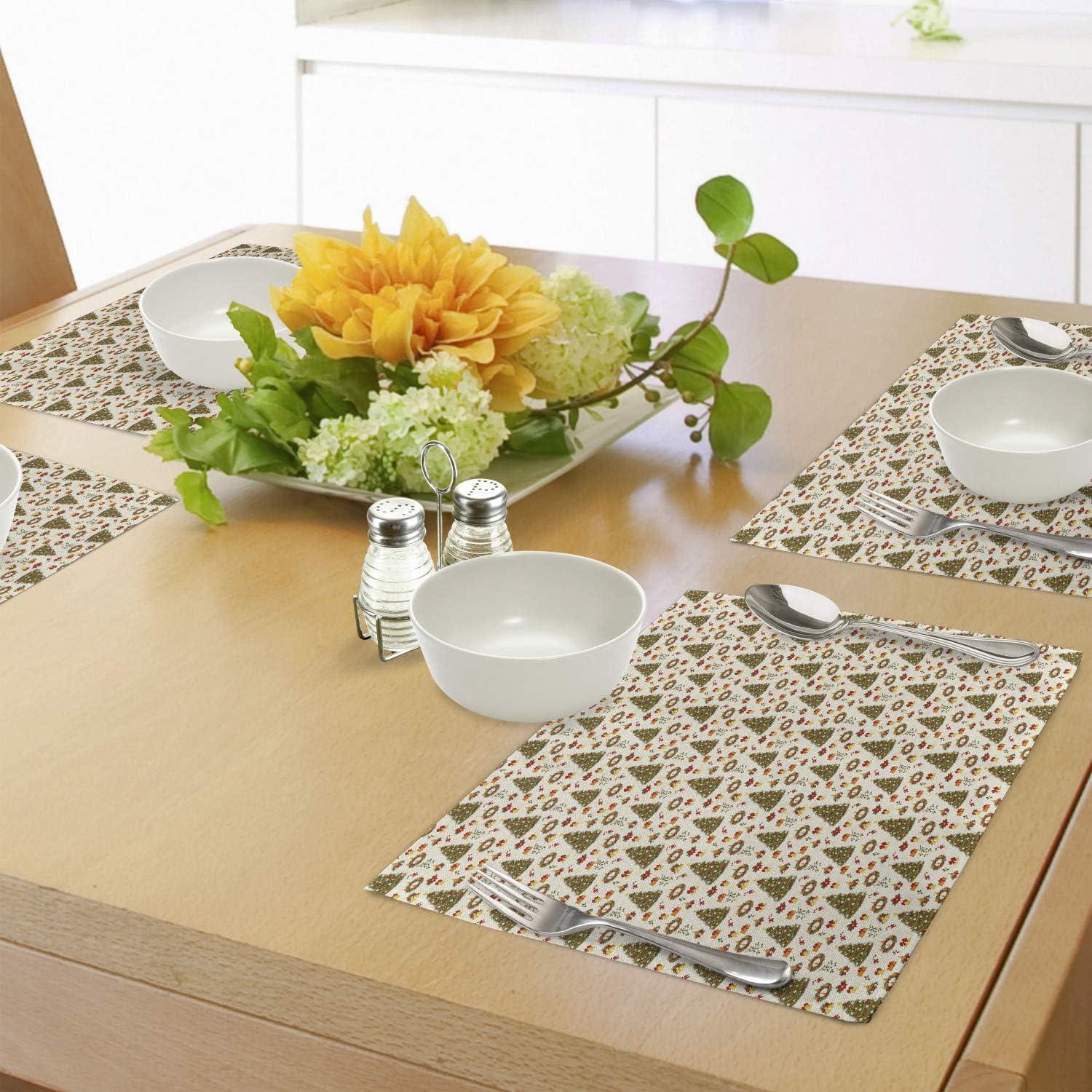 imageAmbesonne Christmas Place Mats Set of 8 Christmas at Countryside Theme Rustic Home Wooden Planks Borders Natural Design Washable Fabric Placemats for Dining Table Placemat 8 pcs Umber GreenOlive Green