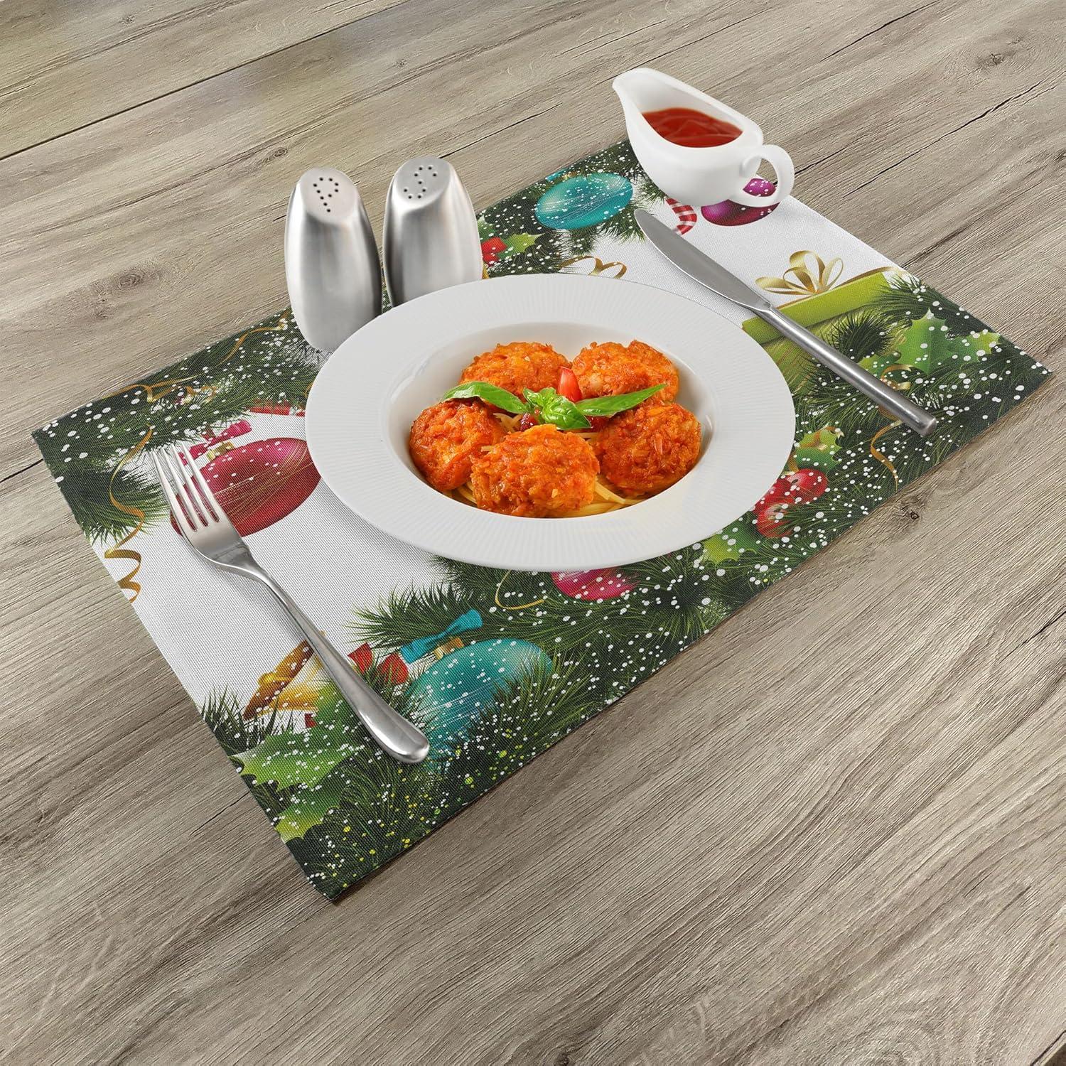 imageAmbesonne Christmas Place Mats Set of 8 Christmas at Countryside Theme Rustic Home Wooden Planks Borders Natural Design Washable Fabric Placemats for Dining Table Placemat 8 pcs Umber GreenRainbow