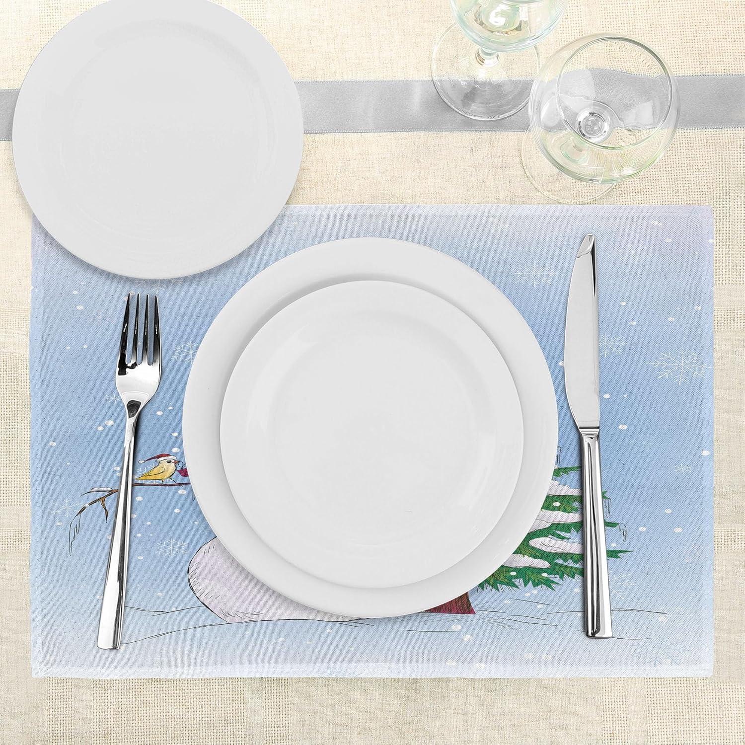 imageAmbesonne Christmas Place Mats Set of 8 Christmas at Countryside Theme Rustic Home Wooden Planks Borders Natural Design Washable Fabric Placemats for Dining Table Placemat 8 pcs Umber GreenGreen Blue