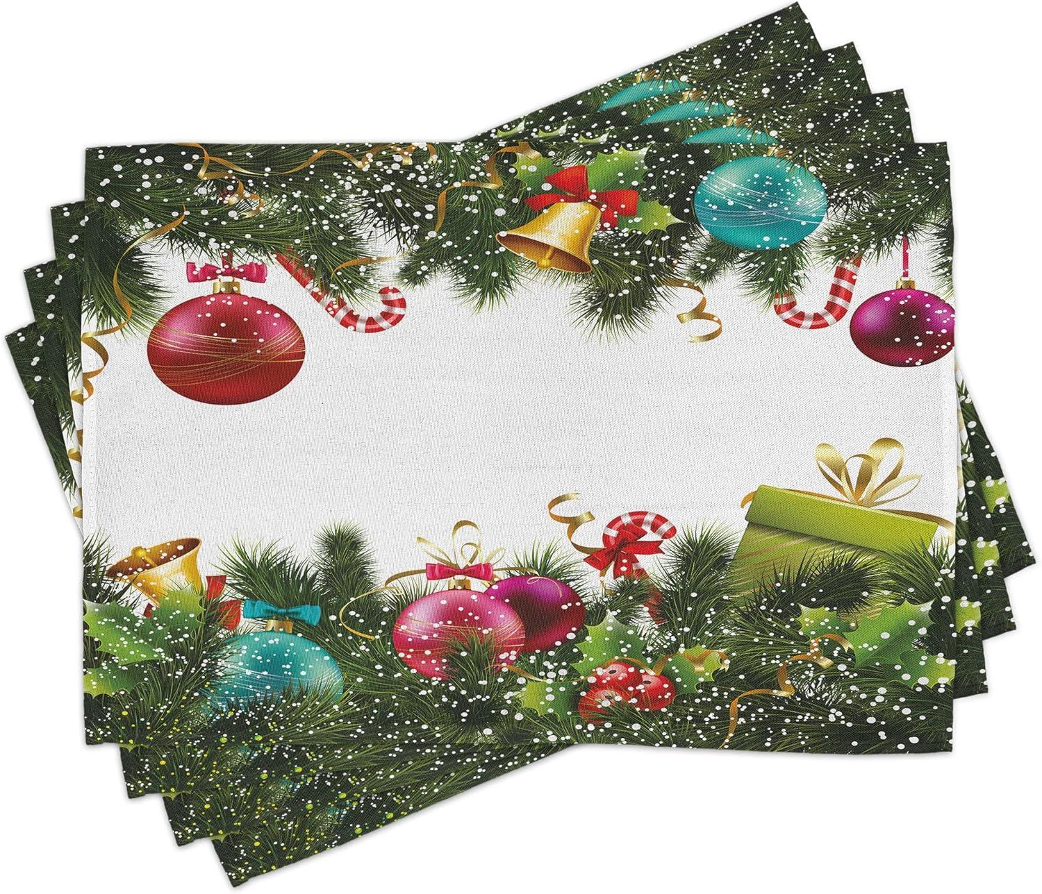 imageAmbesonne Christmas Place Mats Set of 8 Christmas at Countryside Theme Rustic Home Wooden Planks Borders Natural Design Washable Fabric Placemats for Dining Table Placemat 8 pcs Umber GreenRainbow