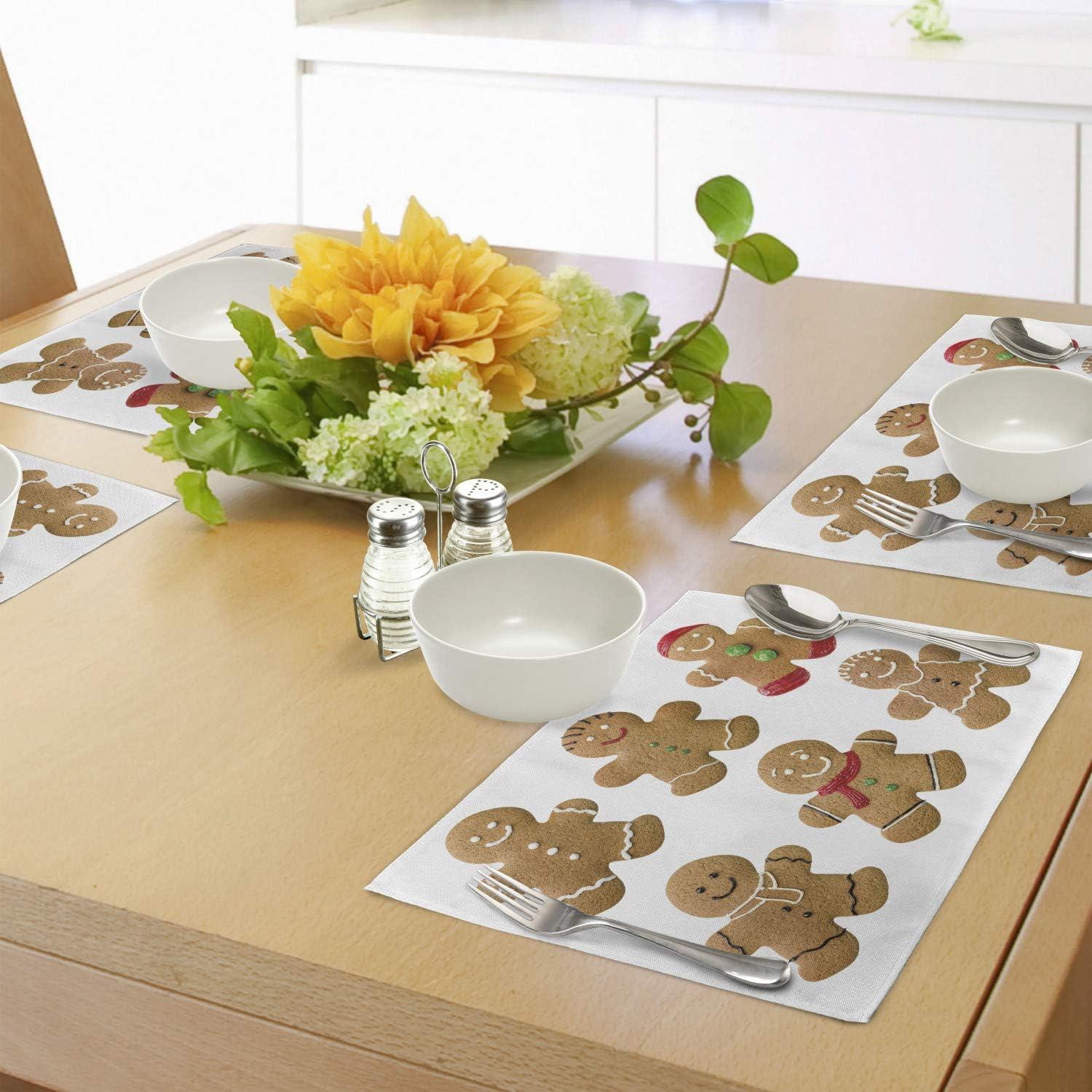 imageAmbesonne Christmas Place Mats Set of 8 Christmas at Countryside Theme Rustic Home Wooden Planks Borders Natural Design Washable Fabric Placemats for Dining Table Placemat 8 pcs Umber GreenBrown Green
