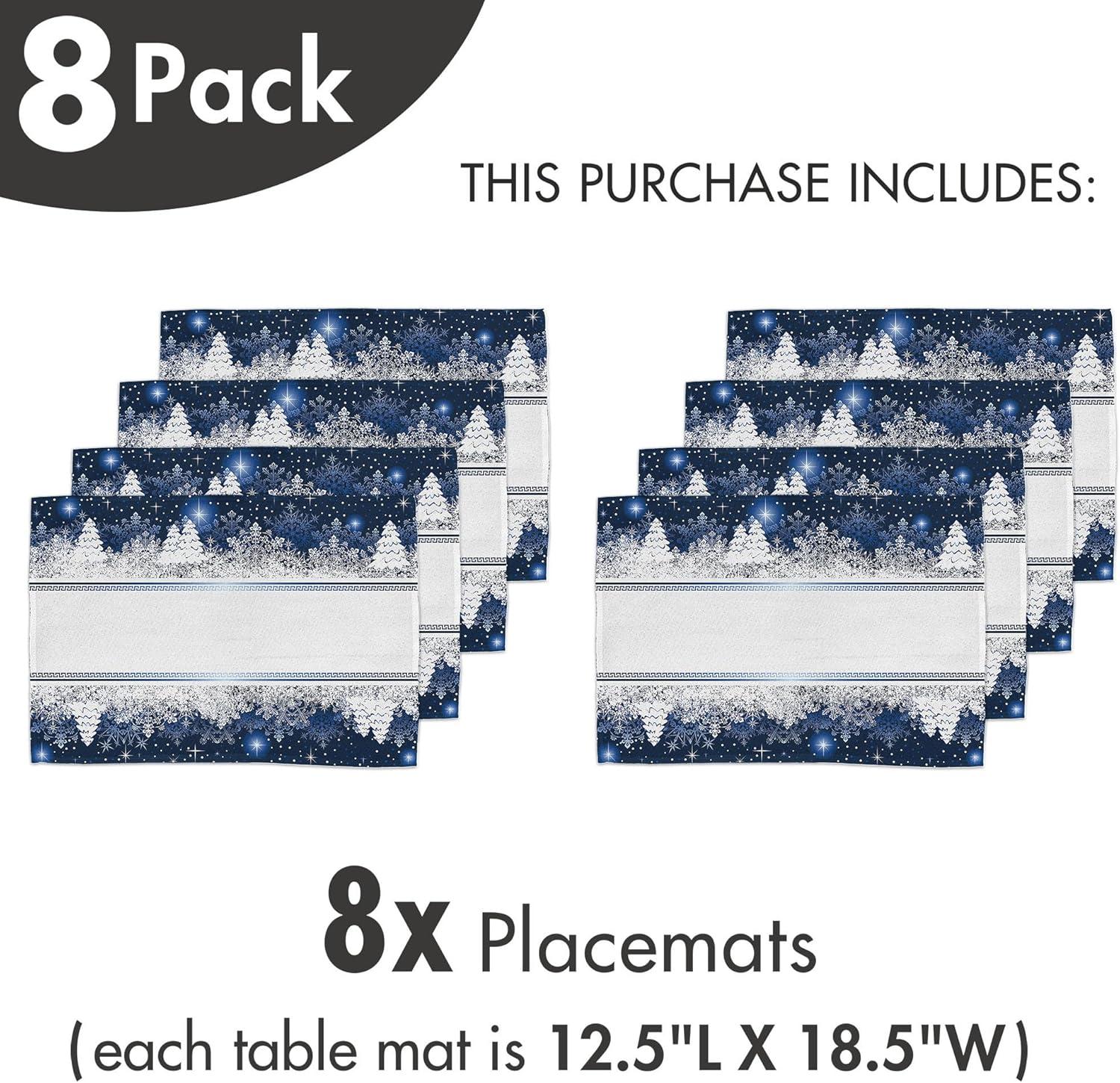 imageAmbesonne Christmas Place Mats Set of 8 Christmas at Countryside Theme Rustic Home Wooden Planks Borders Natural Design Washable Fabric Placemats for Dining Table Placemat 8 pcs Umber GreenBlue and White