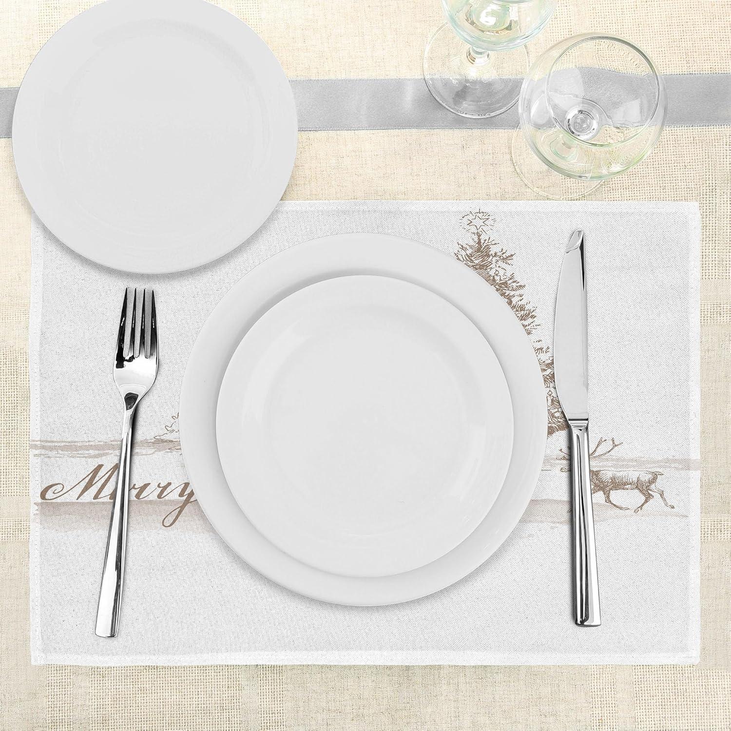 imageAmbesonne Christmas Place Mats Set of 8 Christmas at Countryside Theme Rustic Home Wooden Planks Borders Natural Design Washable Fabric Placemats for Dining Table Placemat 8 pcs Umber GreenWarm Taupe