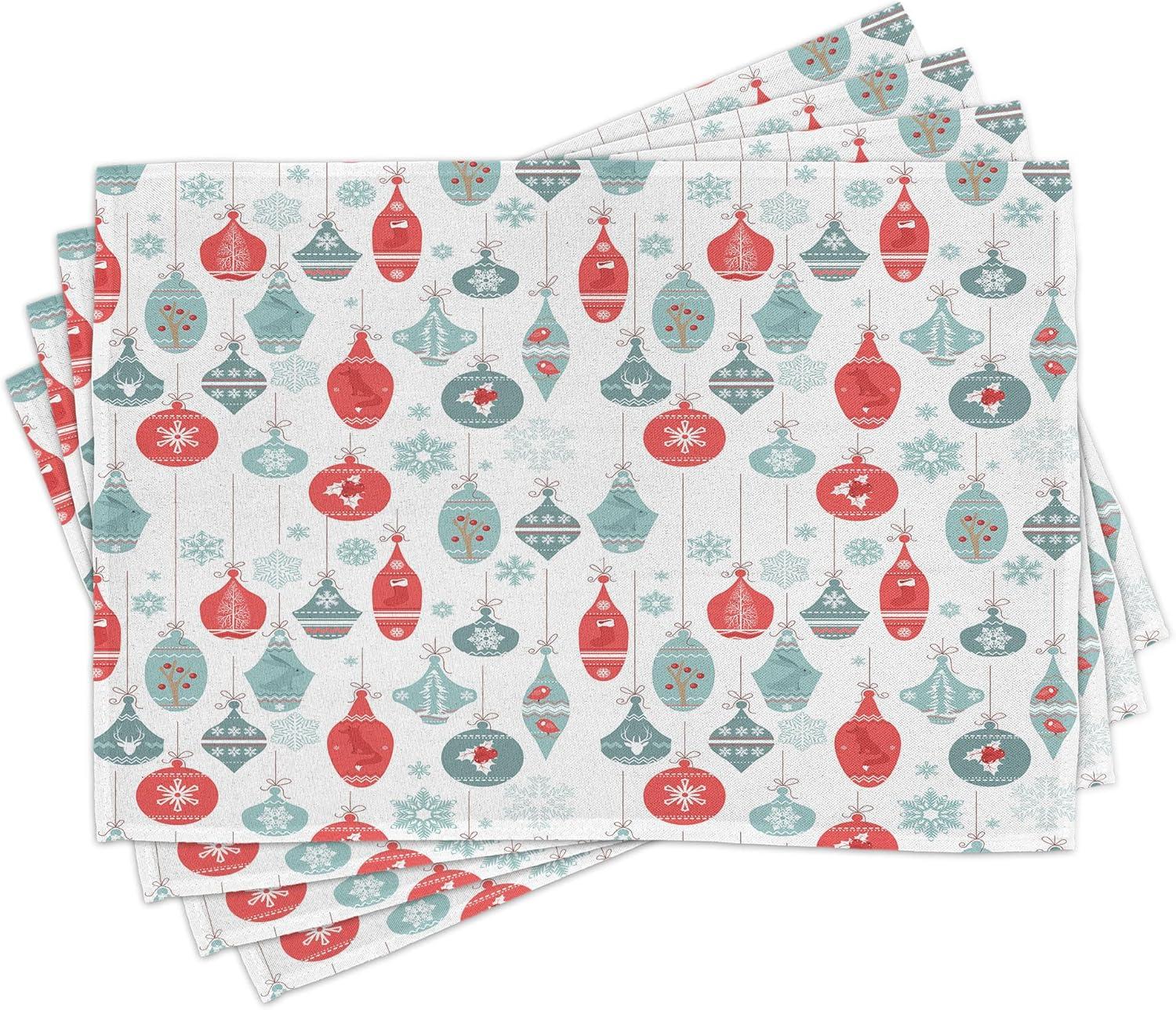imageAmbesonne Christmas Place Mats Set of 8 Christmas at Countryside Theme Rustic Home Wooden Planks Borders Natural Design Washable Fabric Placemats for Dining Table Placemat 8 pcs Umber GreenBlue Red