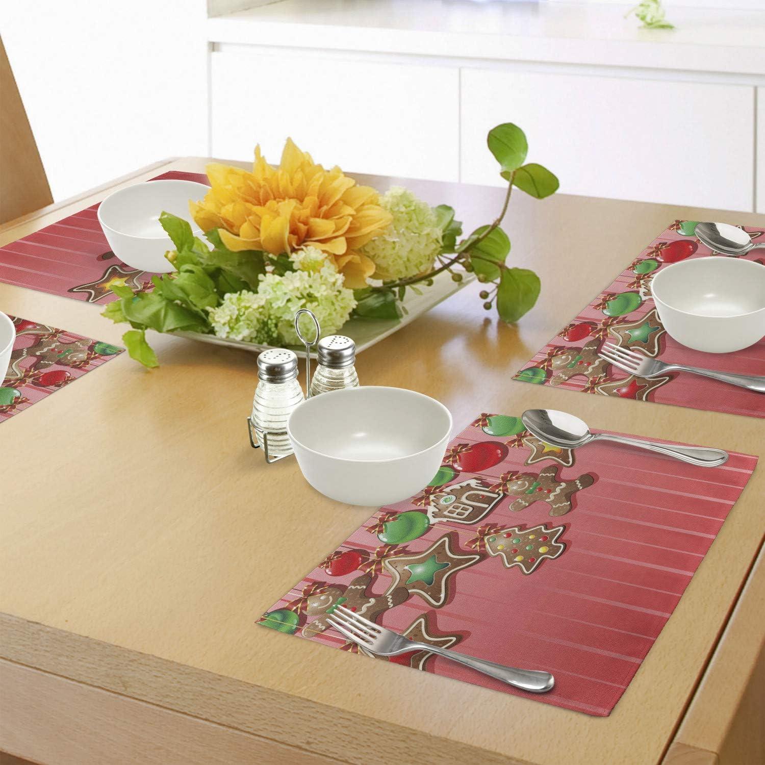 imageAmbesonne Christmas Place Mats Set of 8 Christmas at Countryside Theme Rustic Home Wooden Planks Borders Natural Design Washable Fabric Placemats for Dining Table Placemat 8 pcs Umber GreenPale Ruby