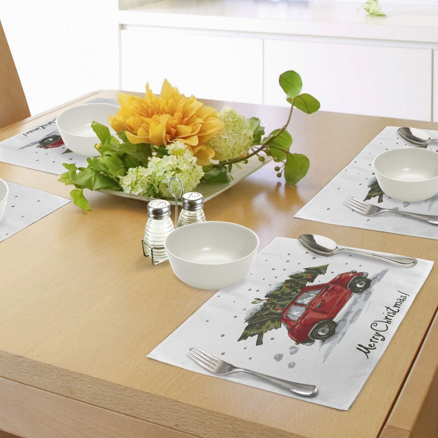 imageAmbesonne Christmas Place Mats Set of 8 Christmas at Countryside Theme Rustic Home Wooden Planks Borders Natural Design Washable Fabric Placemats for Dining Table Placemat 8 pcs Umber GreenGreen Red